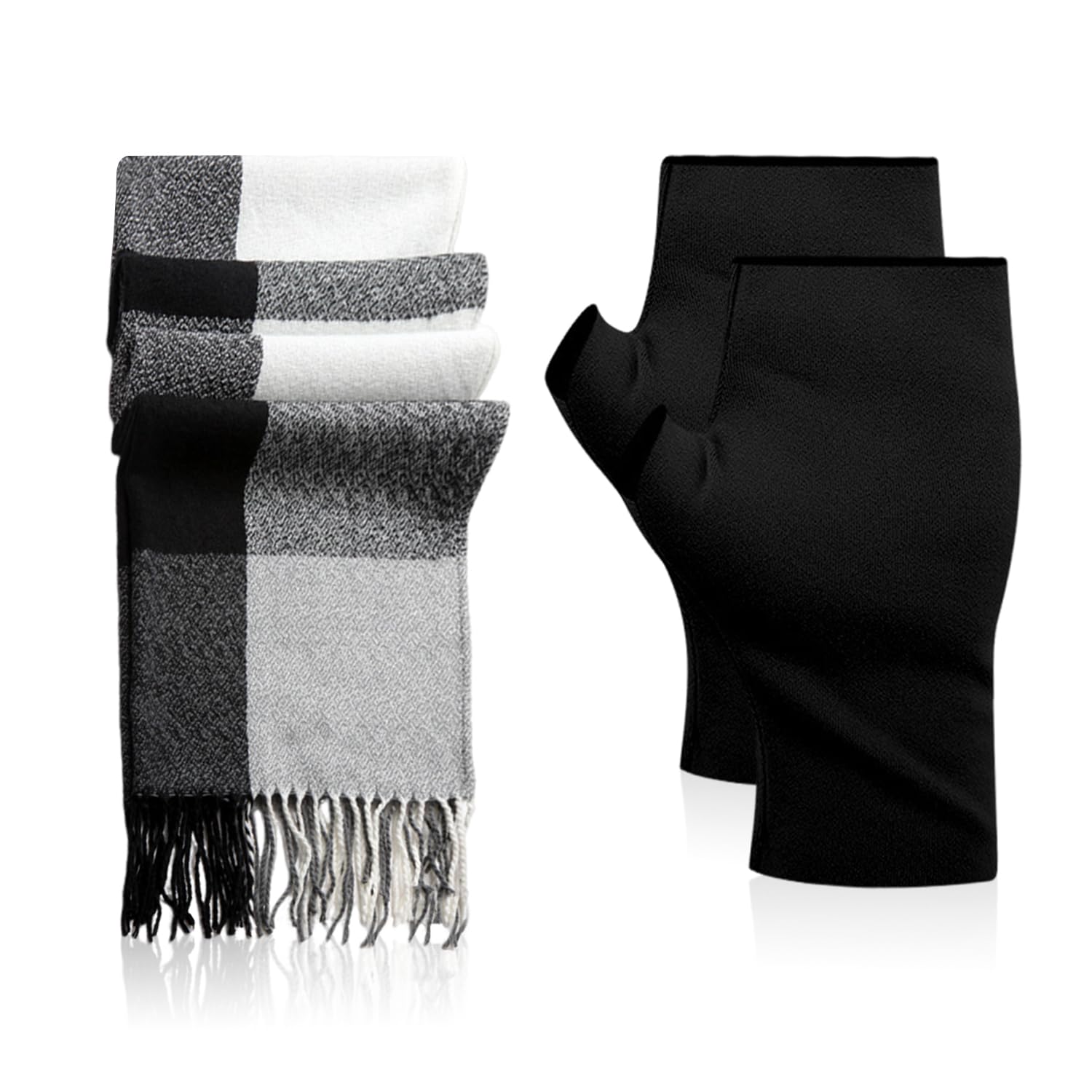 CQQNIU 1 Plaid Scarf And 1 Pair Of Warm Gloves, Winter Thermal Supplies, Vintage Scarf, Thermal Scarf, Tassel Scarf