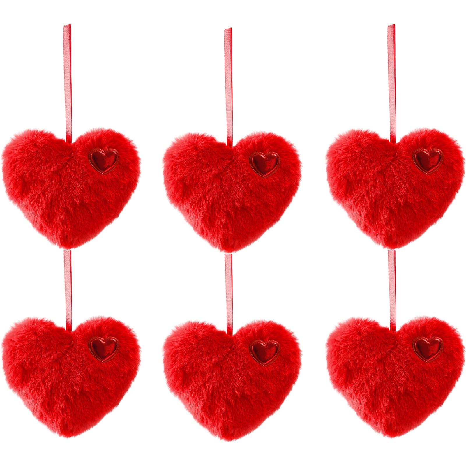 Day Decorations 6PCS Fuzzy Heart Plush Ornament Valentines Day Decorations