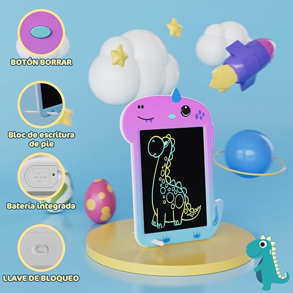 Tablet de Escritura LCD, Electight Tablet Escritura Pantalla Colorido, Juguetes Educativo con Borrable y Bloqueo Función, para Niñas y Niños de 3 4 5 6 7 Años, Morado Degradado - 3