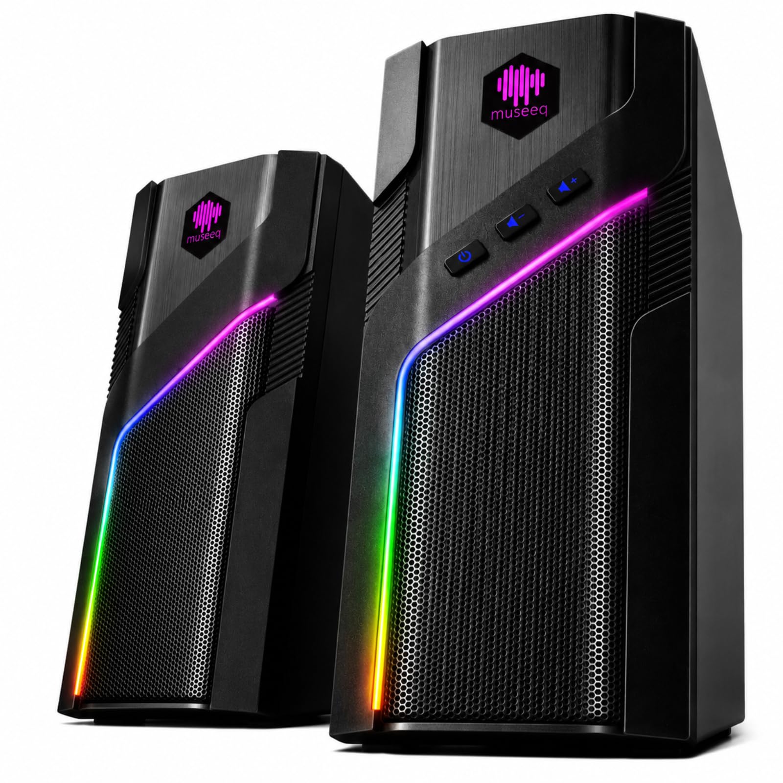 Altoparlanti Bluetooth RGB da scrivania, altoparlanti stereo per computer a 2.0 canali con 21 modalità di luce LED, suono dei bassi migliorato, alimentazione USB con AUX da 3,5 mm per giochi