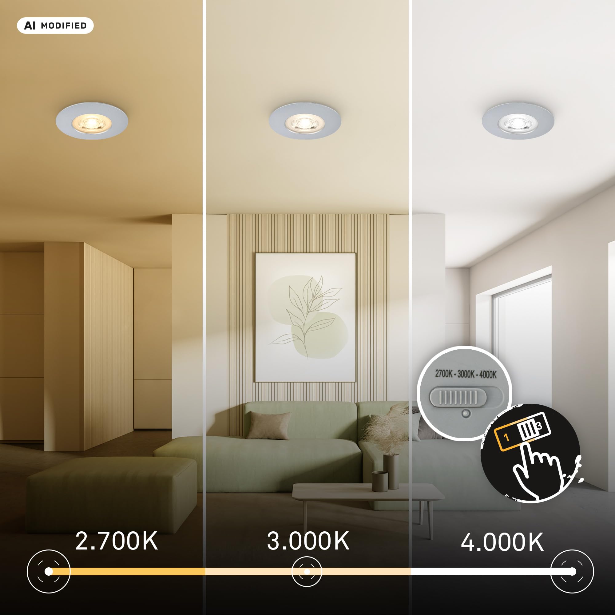 BRILONER - 3er Set LED Bad Einbaustrahler, Dimmbar, CCT, IP65, Chrom-Matt | Staub- und Strahlwasserschutz, Spot, Deckenspots, Einbauleuchten, Badspot, Deckenstrahler, 68mm Lochmass, 2700K-4000K