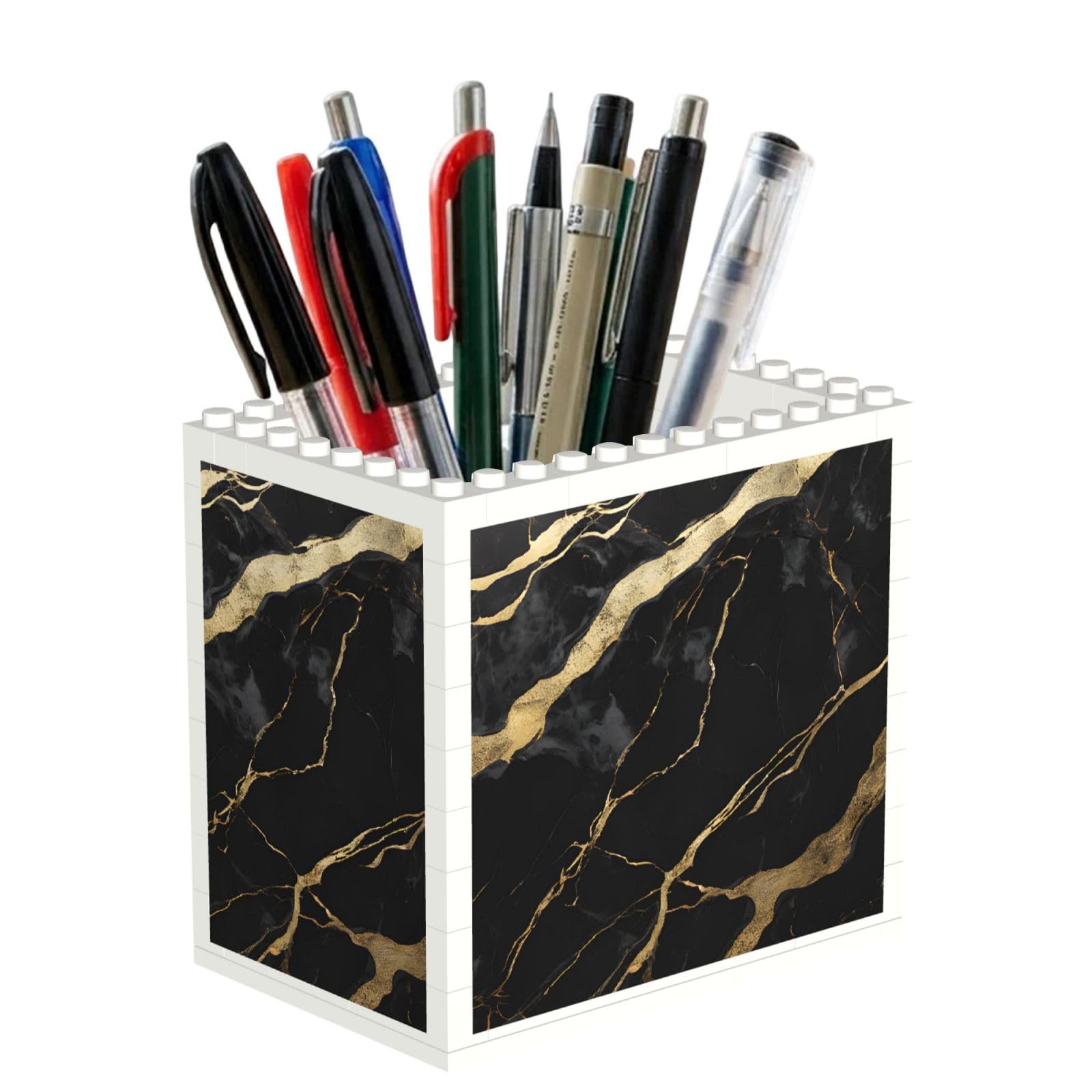 ESNAIUVCD Black Marble Print Building Block Pen Holder - Pencil Holder For Desk/Classroom,Desk Accessories, Multifunctional Office Supplies Pen Organizer Pencil Cups(1pcs)
