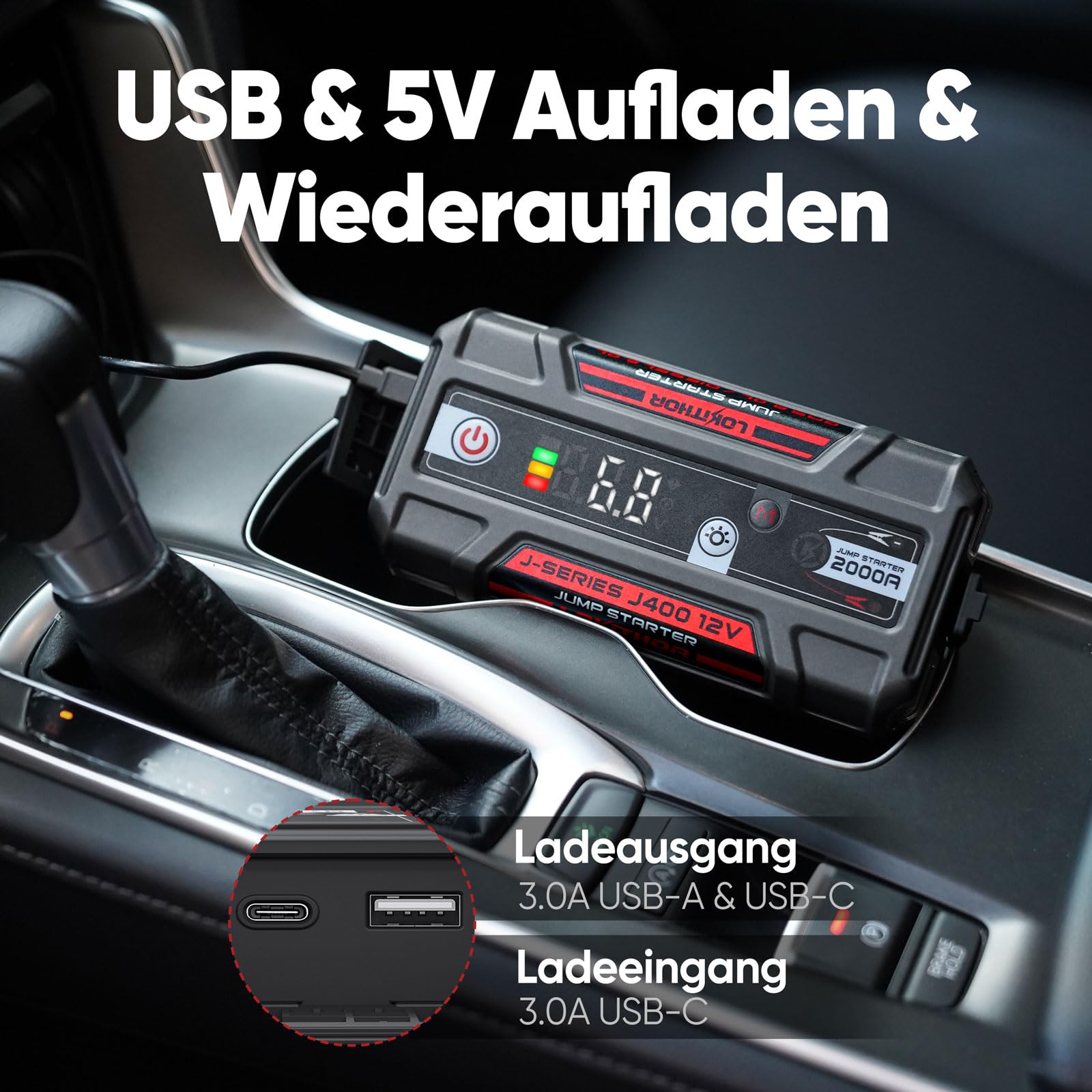 LOKITHOR J400 Starthilfe Powerbank für PKW 2000A 12V Lithium Booster | Batterie Lithium & Écran Numérique, Démarreur Portable pour Essence 8.0L & Diesel 6.0L