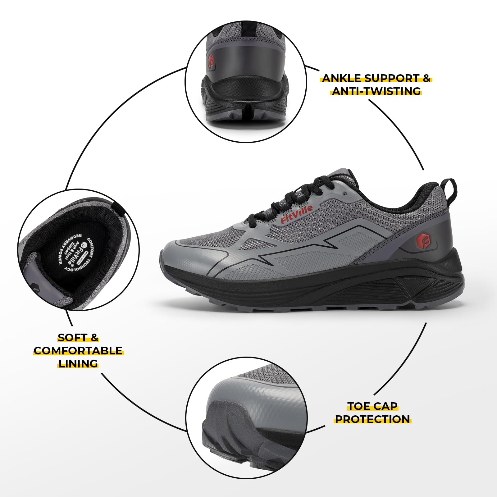 FitVille Laufschuhe Herren Extra Weite Traillaufschuhe Straßenlaufschuhe Breit Sneaker Leicht Sportschuhe Outdoor Schuhe Bequeme Fitnessschuhe Trekkingschuhe
