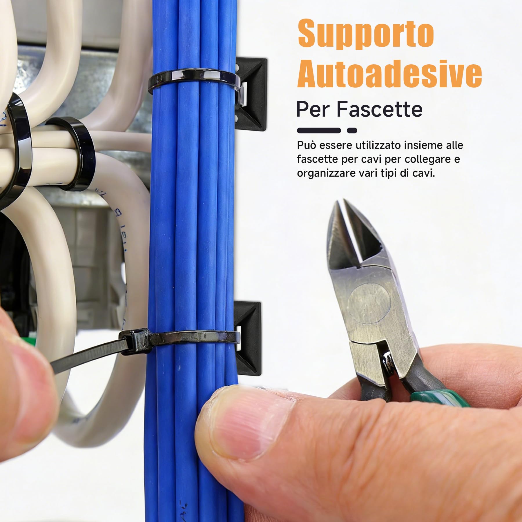 100 Pezzi Supporti Autoadesivi Neri per Fascette con 100 Fascette, Basi Fermacavi Adesive Extra Forte per Cable Management PC, Gaming Setup e TV, 18x18mm, Nero