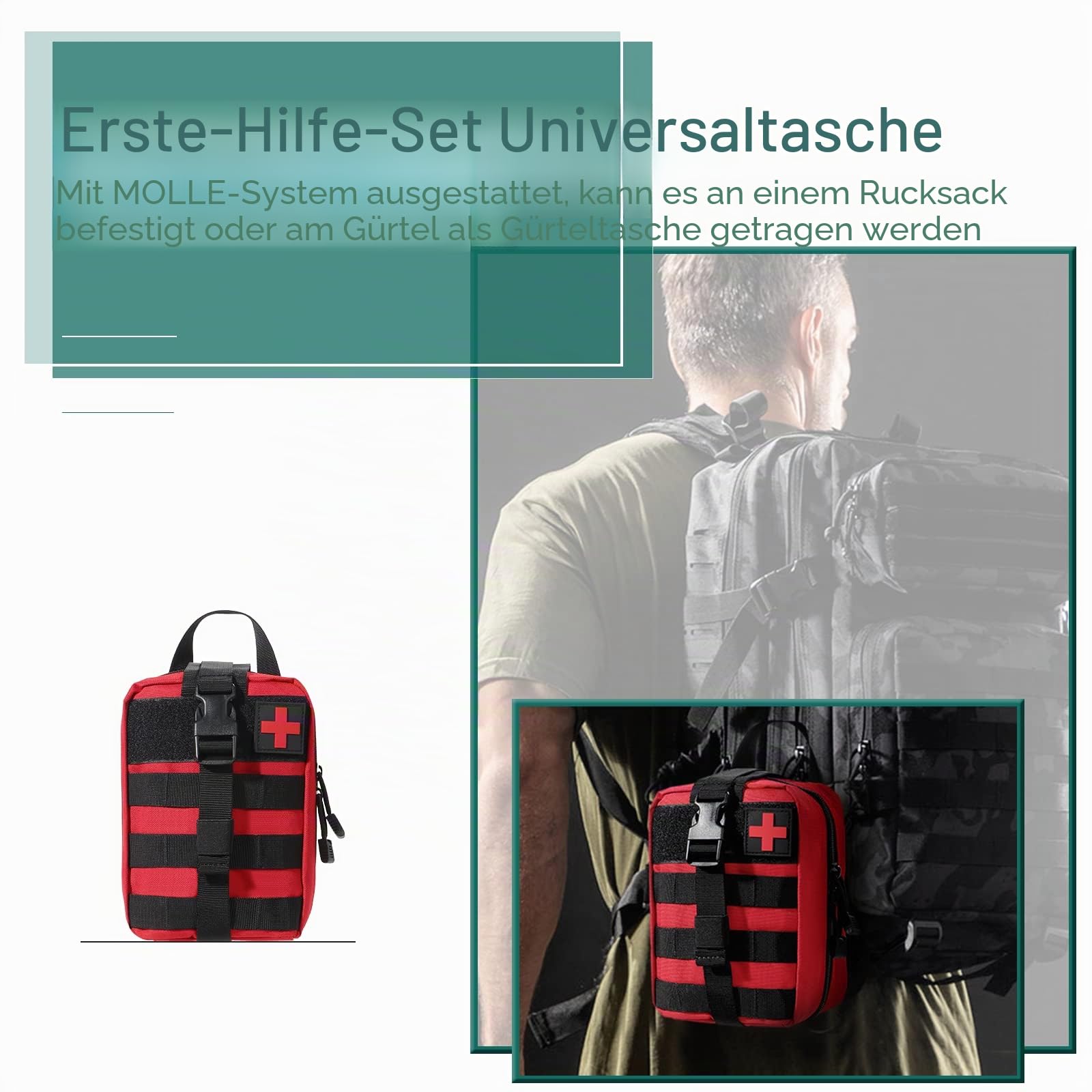 Kyrio Erste-Hilfe-Tasche, leer, taktischer Molle-Beutel, für den Außenbereich, medizinisches Paket, reißbare EMT-Werkzeugtasche für medizinische, Kletter-Rettungswerkzeuge, Mehrzweck-Taillenpackung,