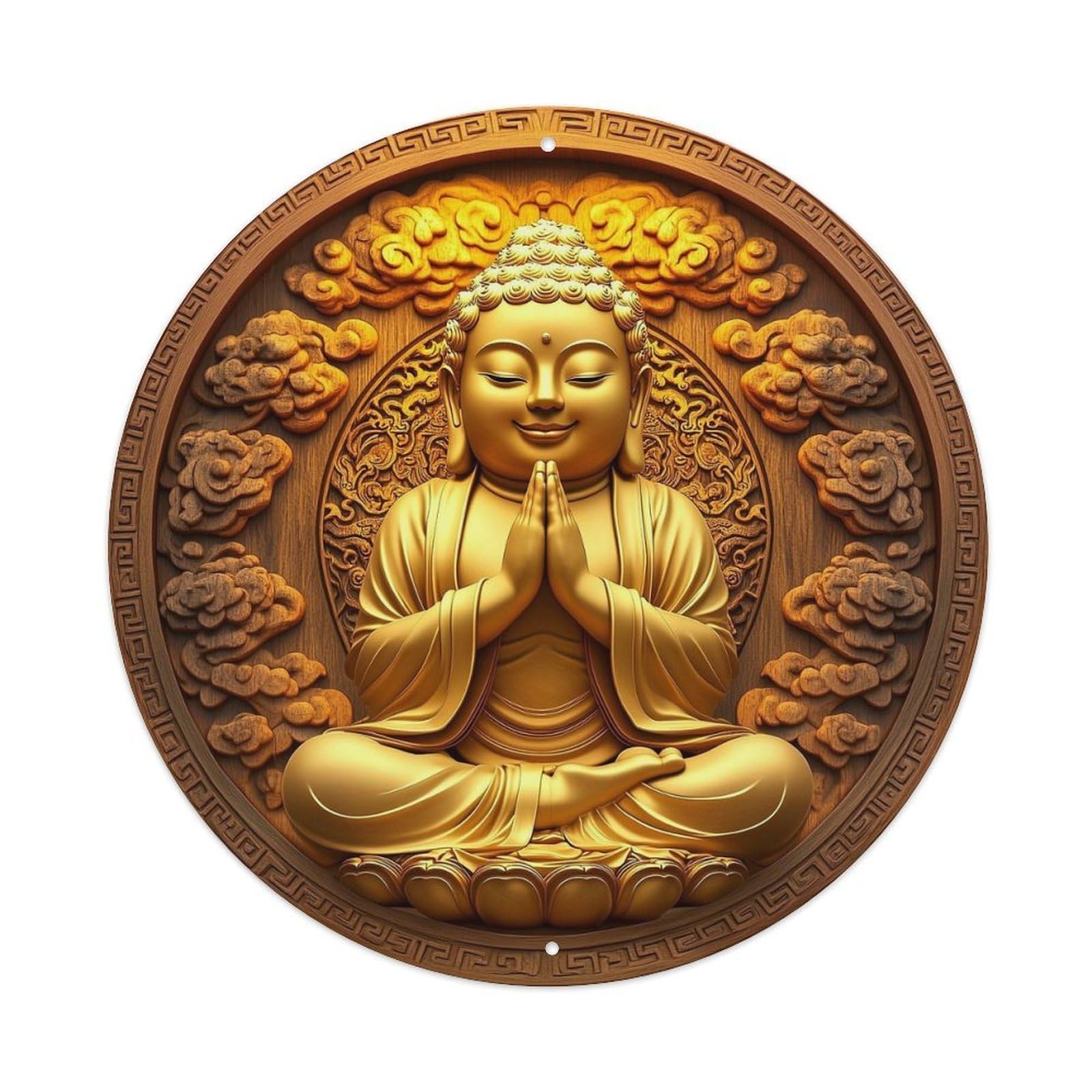 Golden Buddha Meditating With Clouds Round Tin Sign Vintage Metal Sign Home Bar Garden Indoor & Outdoor Wall Decor Retro Metal Poster 8x8 Inch