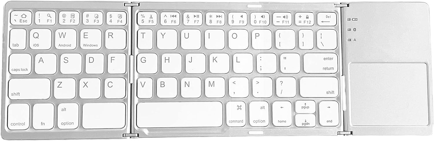 Ares Ultra Slim Pocket Foldable Bluetooth Wireless Keyboard with Touchpad (Silver)