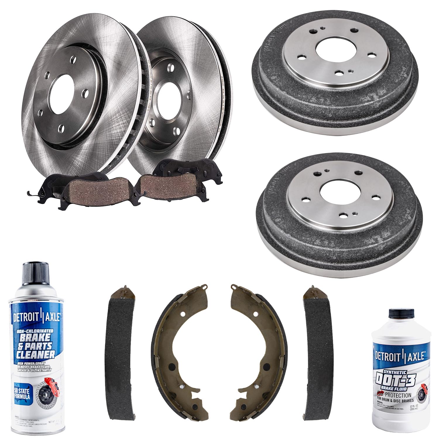 Detroit Axle - Brake Kit for 1997-2001 Honda CR-V, Front Disc Brake Rotors Ceramic Brake Pads Rear Brake Drums Brake Shoes 1998 1999 2000 Replacemen