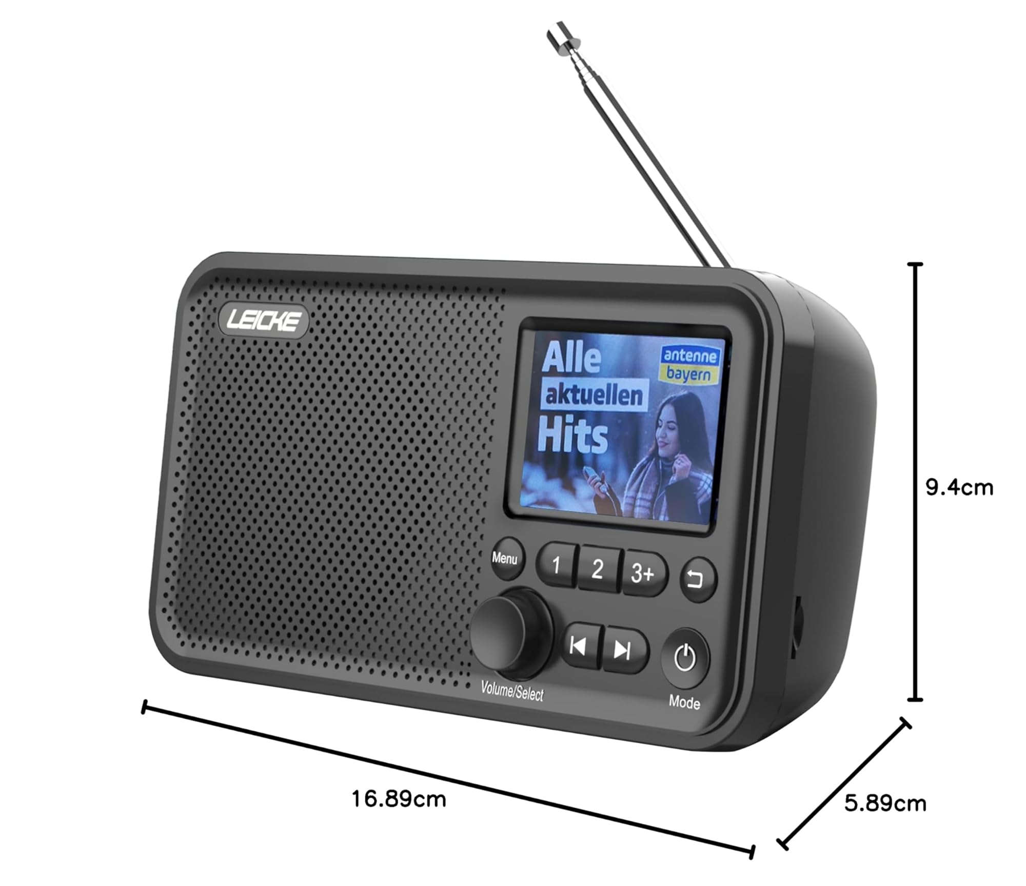 LEICKE Radio Portable avec Bluetooth 5.0 | Radio Dab/Dab+ et FM, écran Couleur 2,4", 80 préréglages, Radio de Cuisine avec câble ou Batterie de 2000mAh, Connexion MicroSD/TF/AUX, Fonctions d'alarme