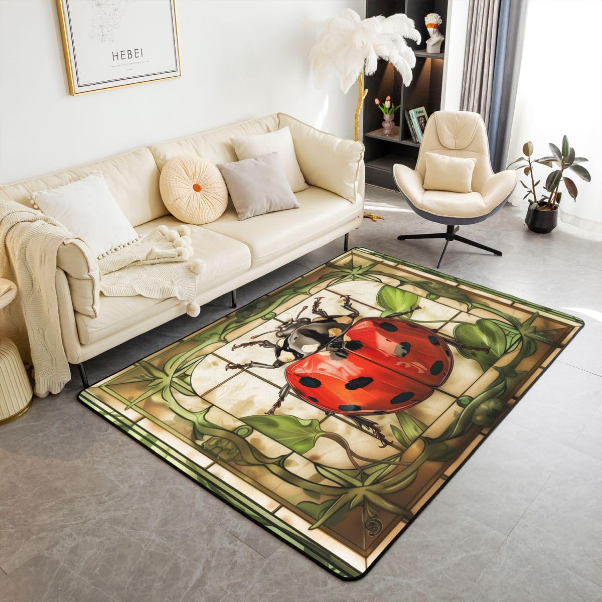 Homewish Dywaniki witrażowe biedronka do sypialni 100 x 150 cm