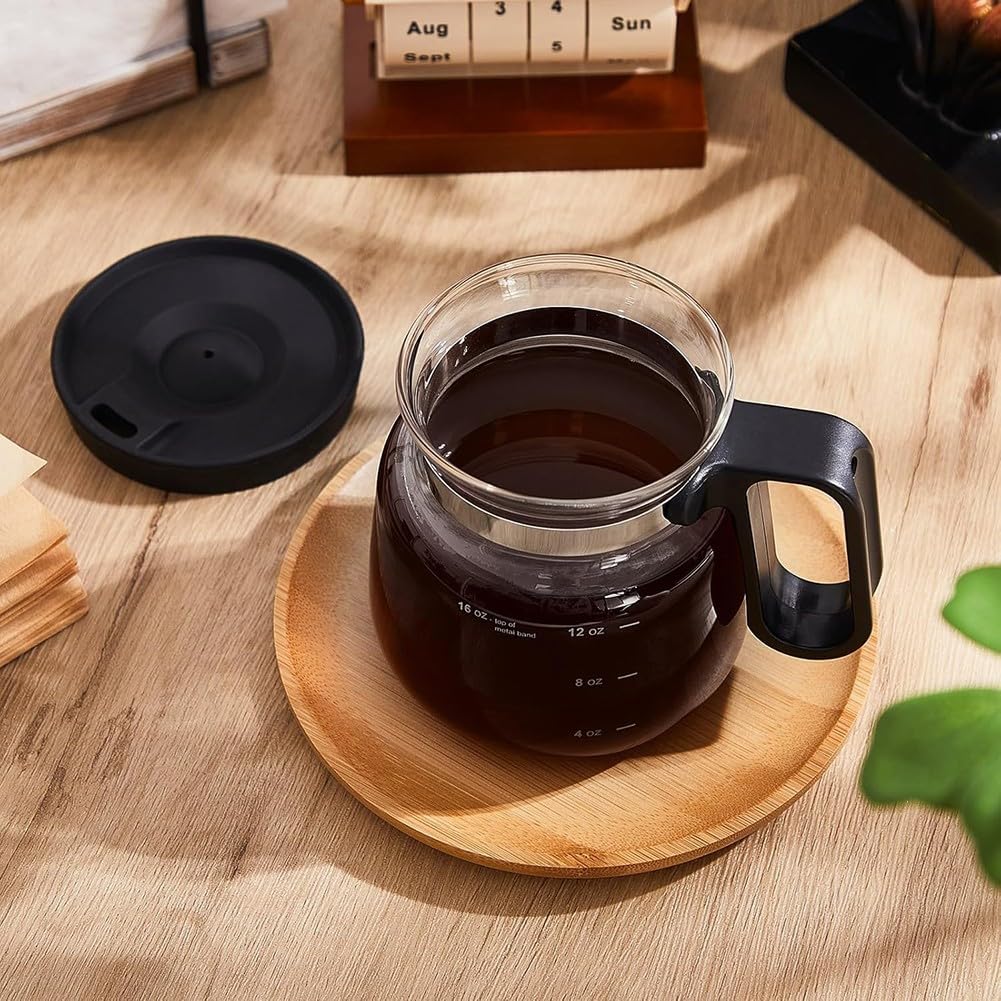 Taza de café de vidrio de 16 onzas con tapa de viaje y popote, taza de café resistente al calor para bebidas calientes y heladas, vaso de gran capacidad de 4.3 x 4 pulgadas para oficina