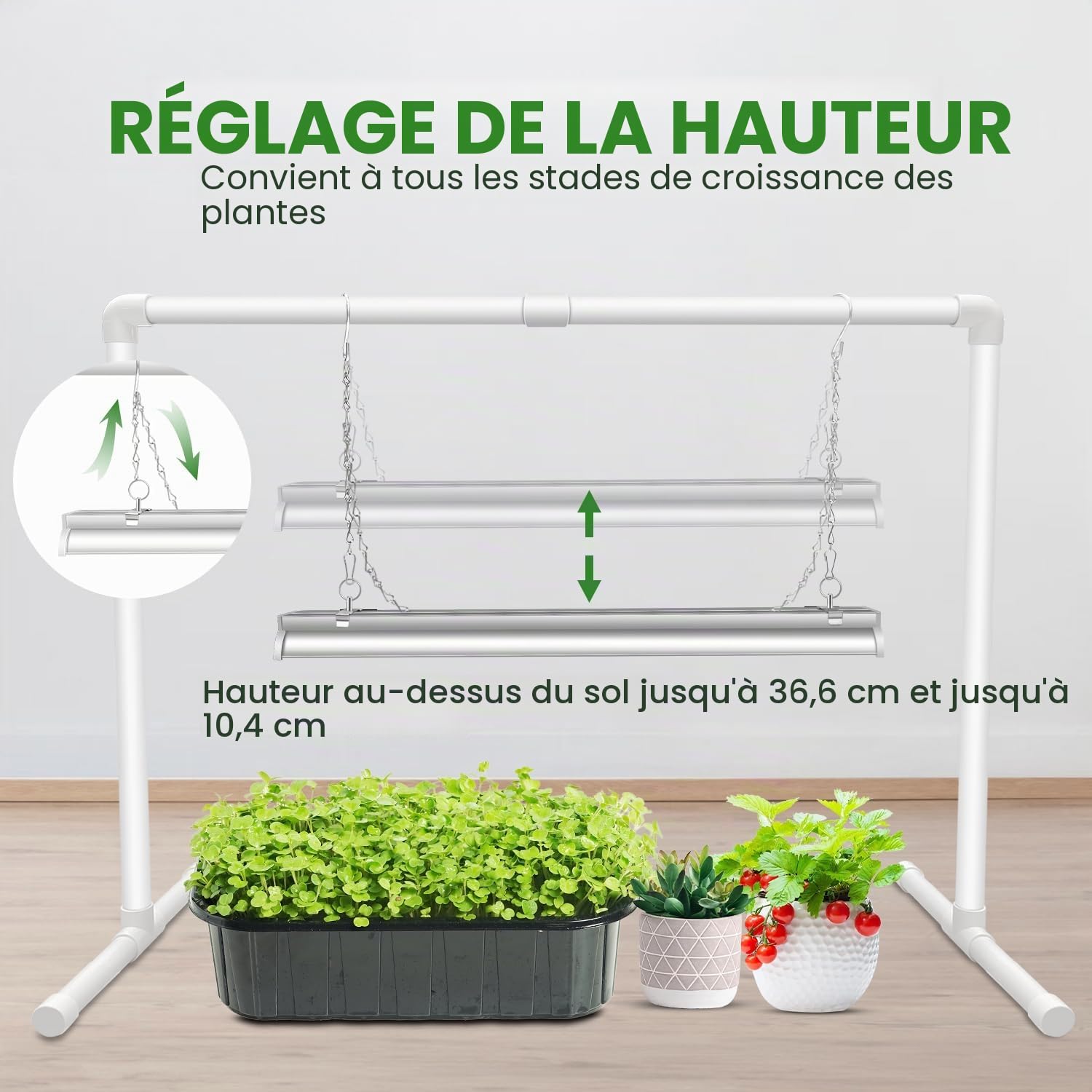 Wolezek Lampe pour Plantes LED à Spectre Complet avec Minuteur 6/9/12H, 144 LED, Lampe de Croissance T5 de 60 cm, Lampe Blanche pour Plantes, Ensemble de Lampe pour Démarrage de Semences pour Plantes