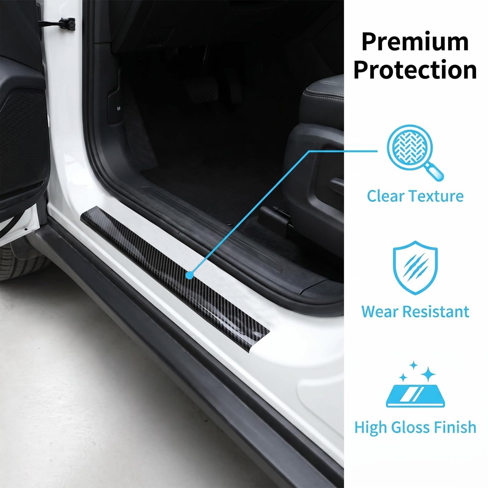 Carbon Folie Auto 7cm x 10m - Einstiegsleisten Schutz Auto Kohlefaser Aufkleber Schwarz Autofolie Selbstklebend Schutz für Autotür, Türgriffe