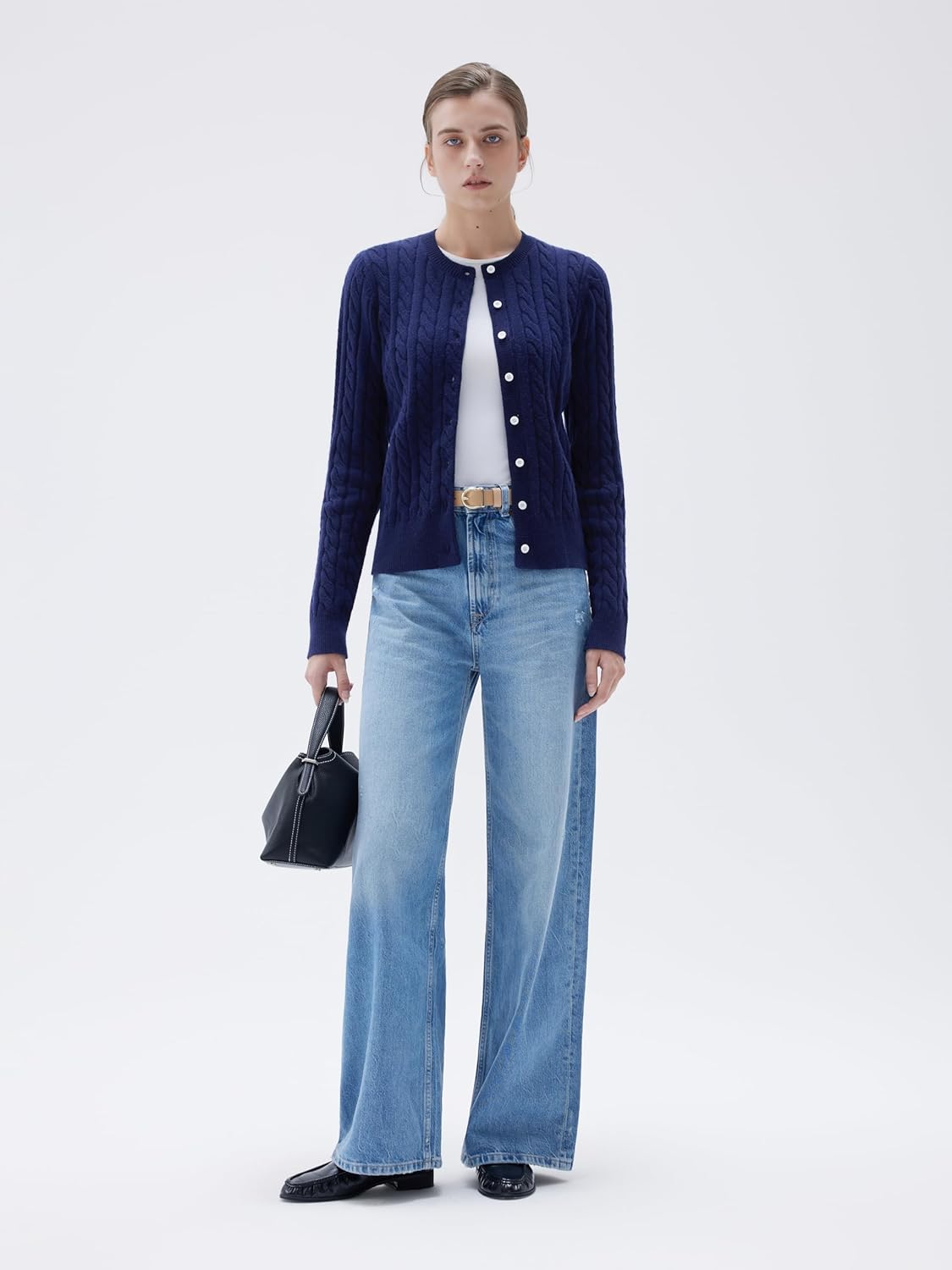 SUUKSESS Women Cable Knit Cashmere Blend Sweaters Crew Neck Button Up Chunky Cardigan Long Sleeve Fall Outfits - Image 3