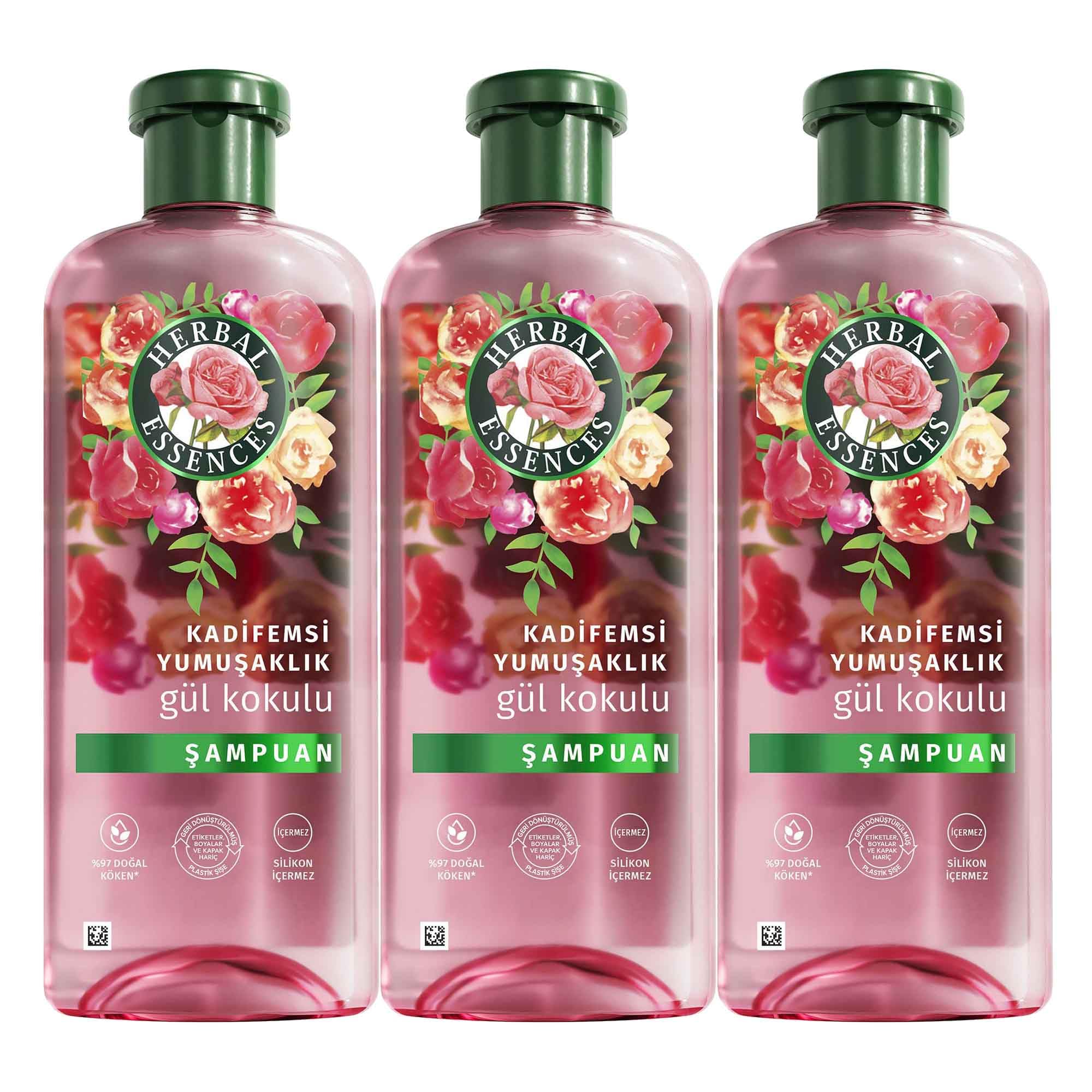 Herbal Essences Kadifemsi Yumuşaklık Gül Kokulu Şampuan 350ml 3lü paket