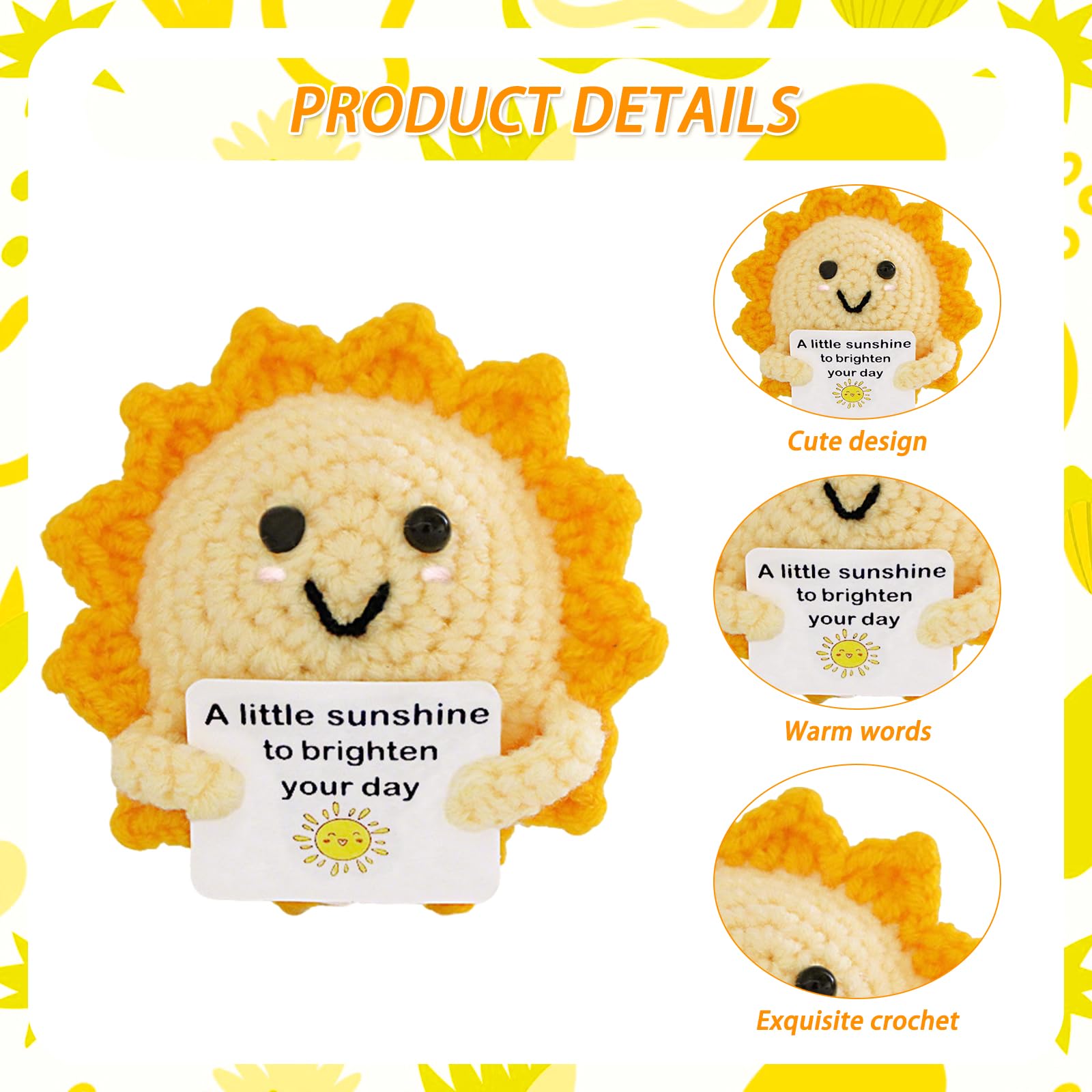 DiiWmme Handmade Emotional Support Crochet Sun Doll with Uplifting Cards - Image 3