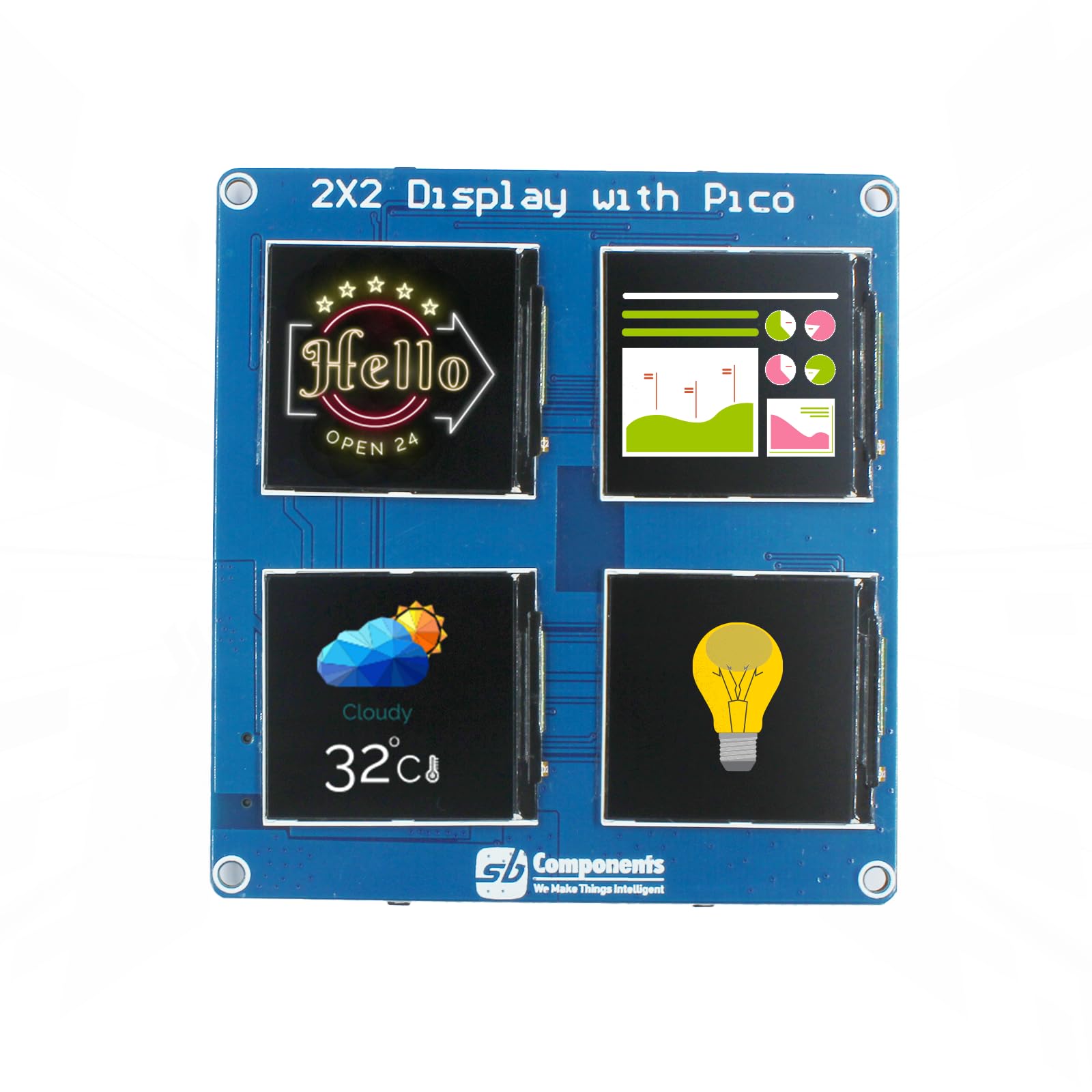 Raspberry Pi Pico Powered 2x2 Quad Display Board Display Board Raspberry Pi Pico alimentato (1,5 pollici quadrato)