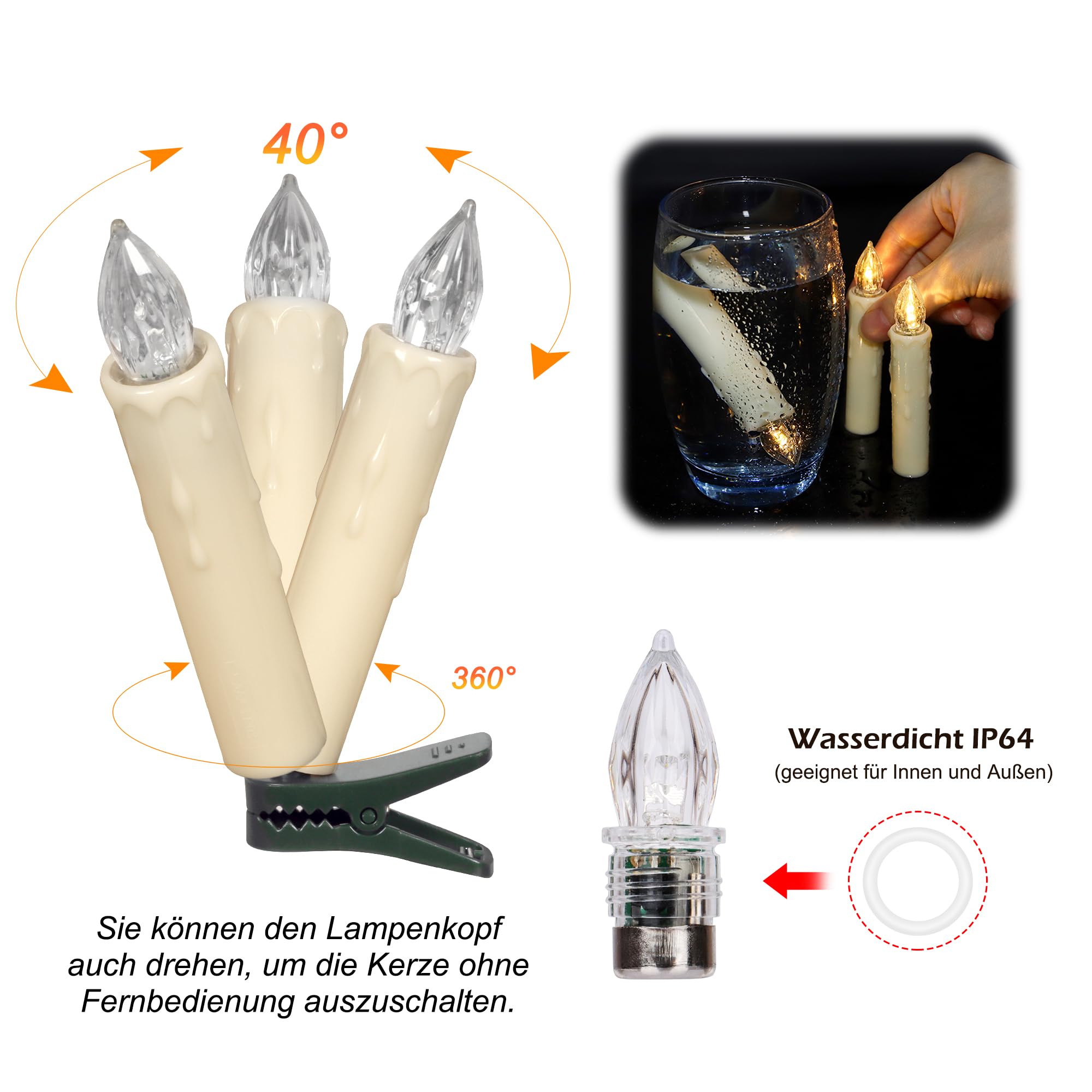 Weihnachtskerzen Christbaumkerzen Kabellose Weihnachten LED Kerzen mit Fernbedienung,Timer-Funktion für Weihnachtsbaum Hochzeit,Geburtstags,Party (40er Beige)