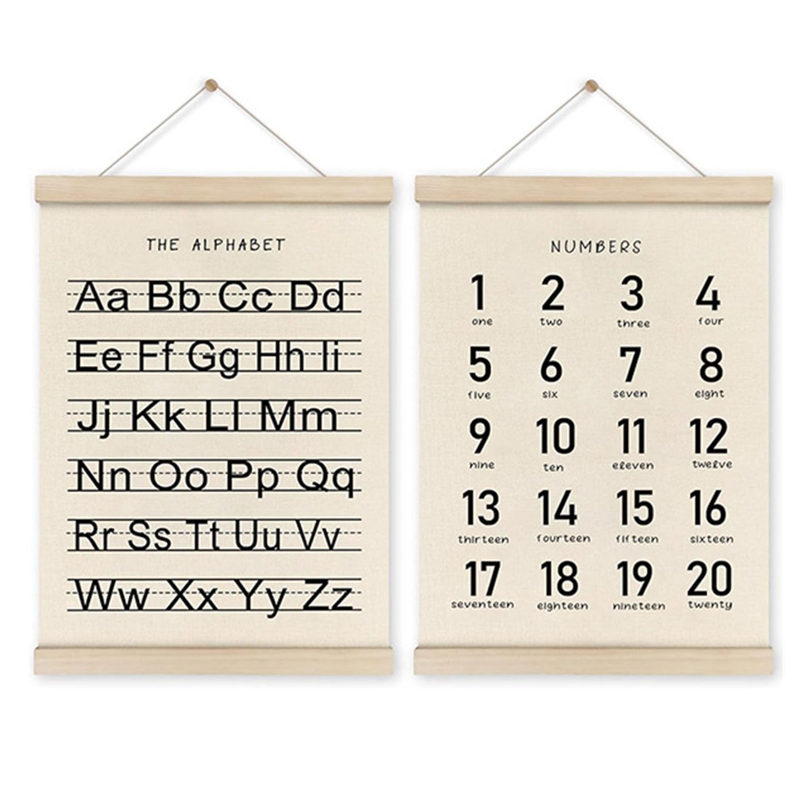 Uqezagpa Alphabets Number Educational Wall Art Poster Wood Hanger Frame Set of 2 for Toddler Learning and Nursery Room Decors Educational Poster