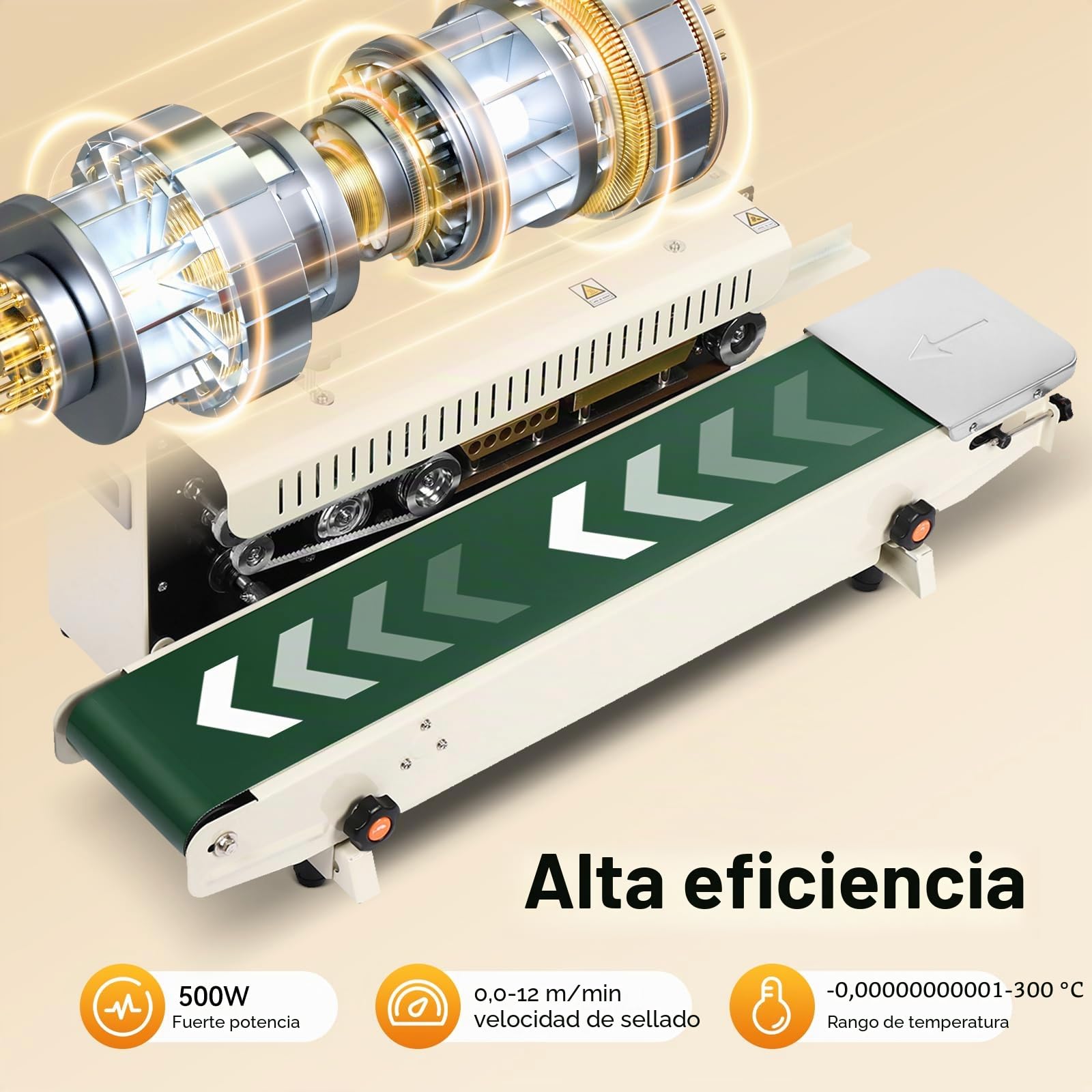 Berkalash Sellador automático de banda continua, 0-12 m/min, velocidad de sellado continuo, bolsa FR-900, se adapta a la máquina de sellado térmico de bolsas de plástico de 220 V 500 W