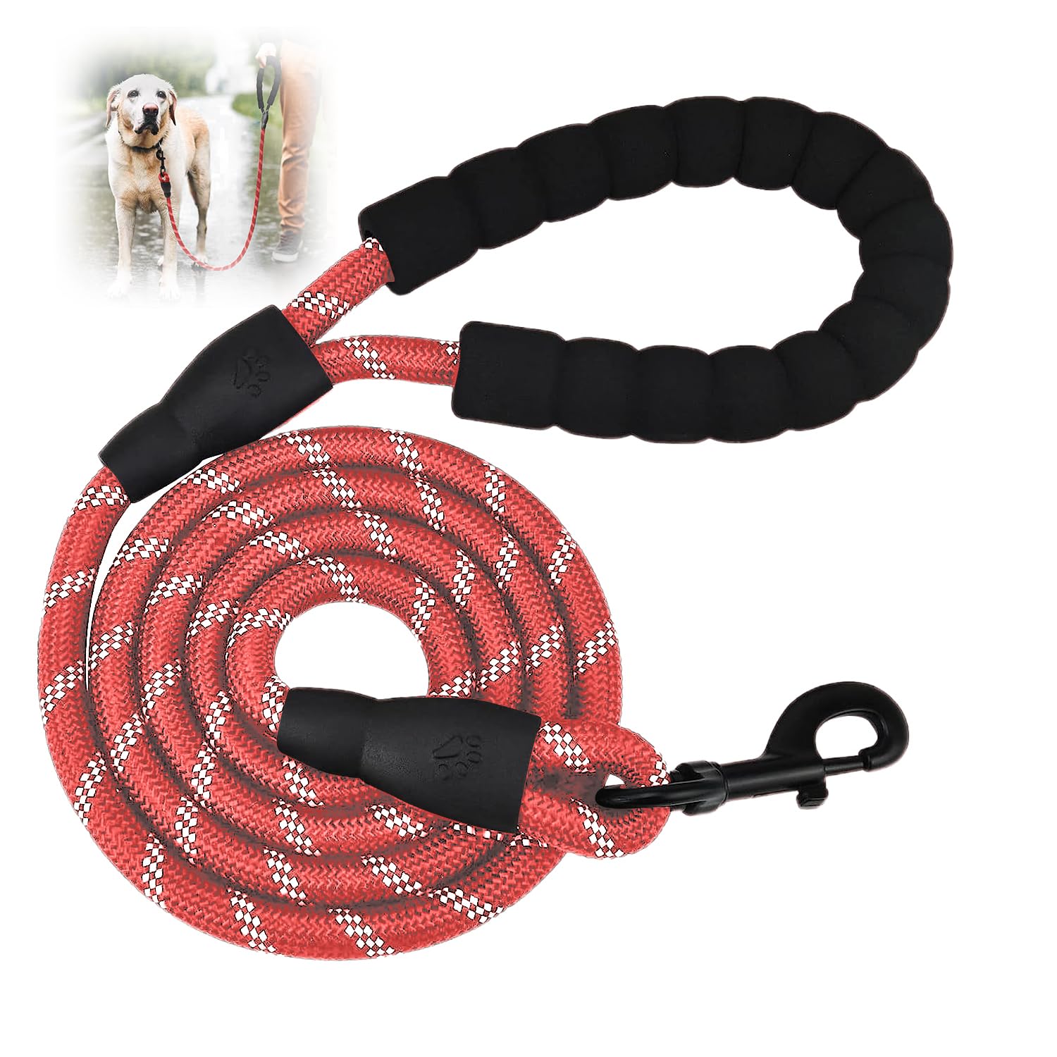 Esteopt Dog Lead, 5ft Rope Dog Leash with Soft Padded Handle, Highly Reflective, Ideal for Medium & Large Dogs (Red)