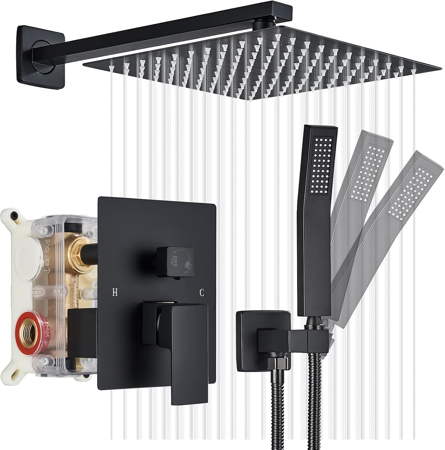 Votamuta Shower Faucet Set,Matte Black Shower System Shower Faucet with 10 Inch Rain Shower Head