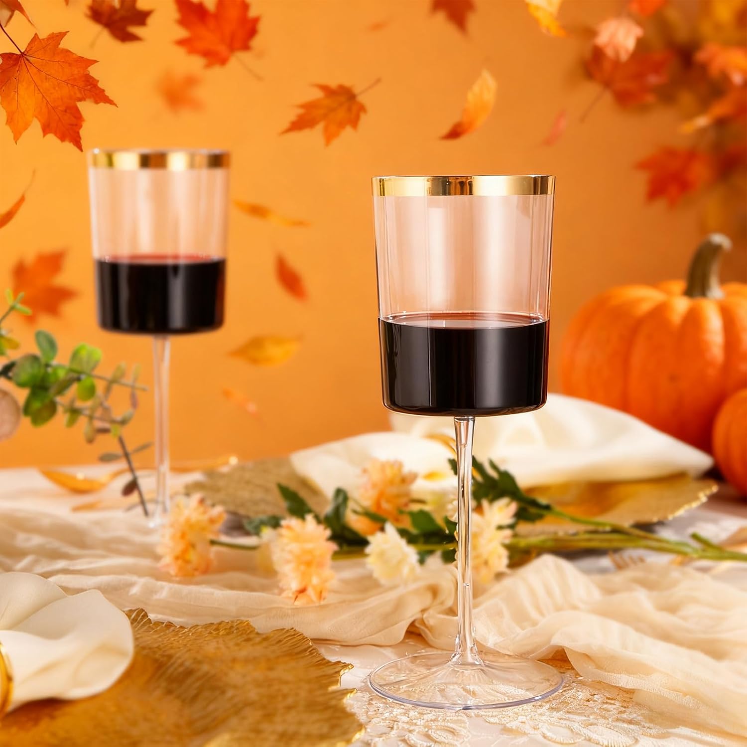 Ciaell 12 Pack Plastic Wine Glasses and 24 Pack Gold Plastic Champagne Flutes