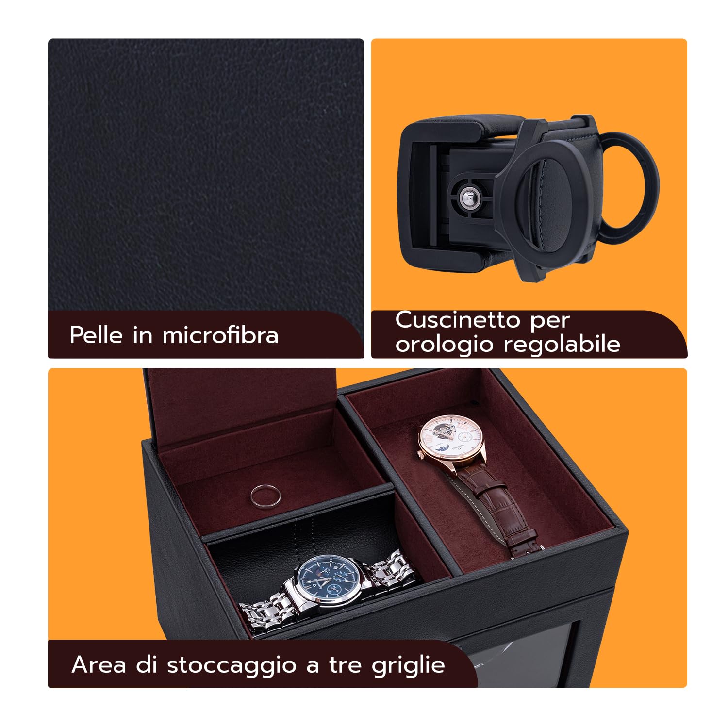 Mcbazel Multifunzionale Scatola Carica Orologio per 2 Orologi,Orologi Automatici Display LED Luce Scatola di Carica dell'Orologio Gioielli con Motore Silenzioso 1 Modalità di Rotazione -Vino Rosso