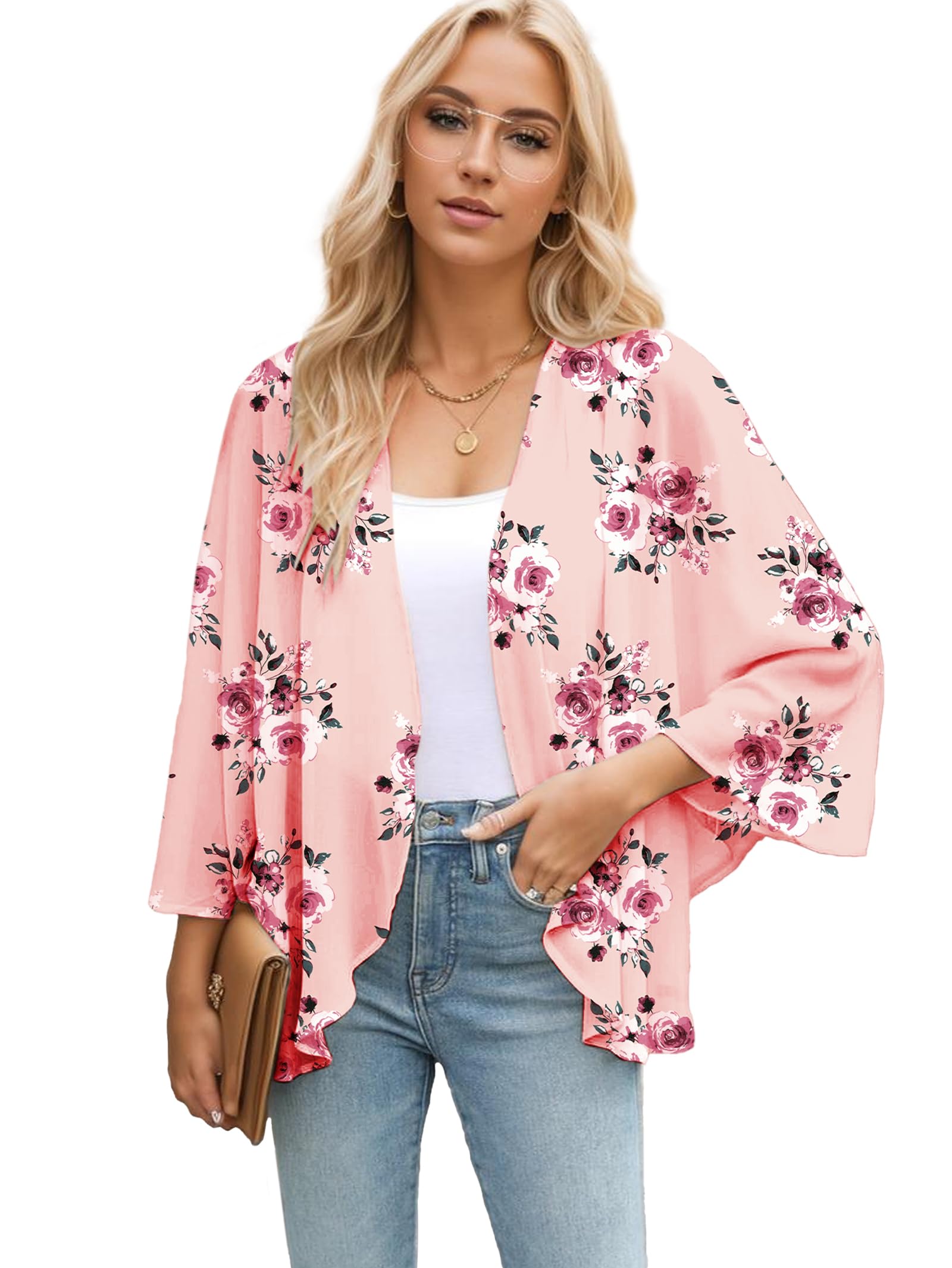 Famulily Cárdigan tipo kimono de gasa para mujer del Reino Unido, holgado, parte delantera abierta, kimono para mujer, blusa elegante de verano