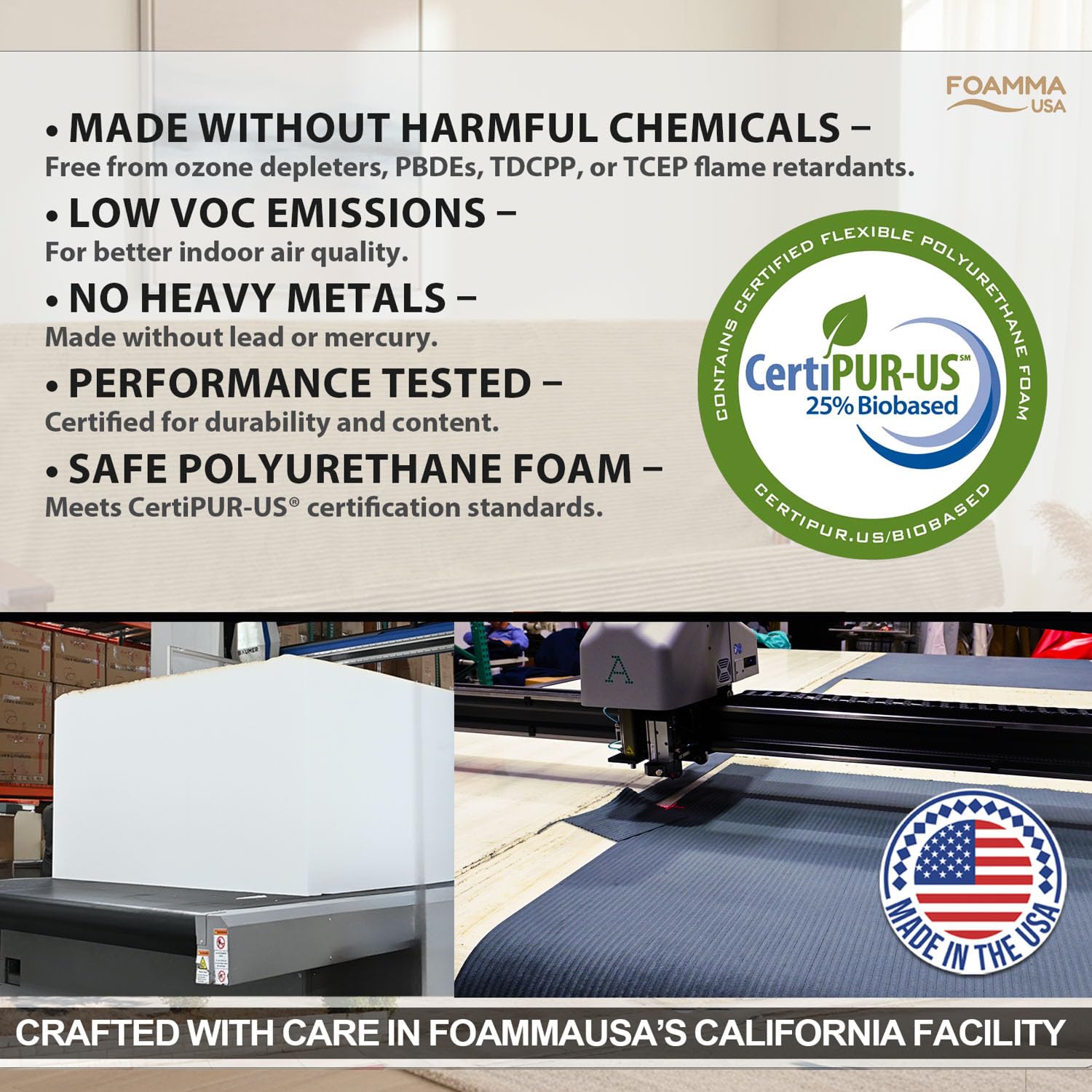 FoammaUSA Premium Corduroy Futon Couch Mattress – Made in USA 6-Inch Memory Foam Infused Easy fold Sofa Bed with Heavy-Duty Zipper & Removable Cover, CertiPUR-US Certified (Frame Not Included)