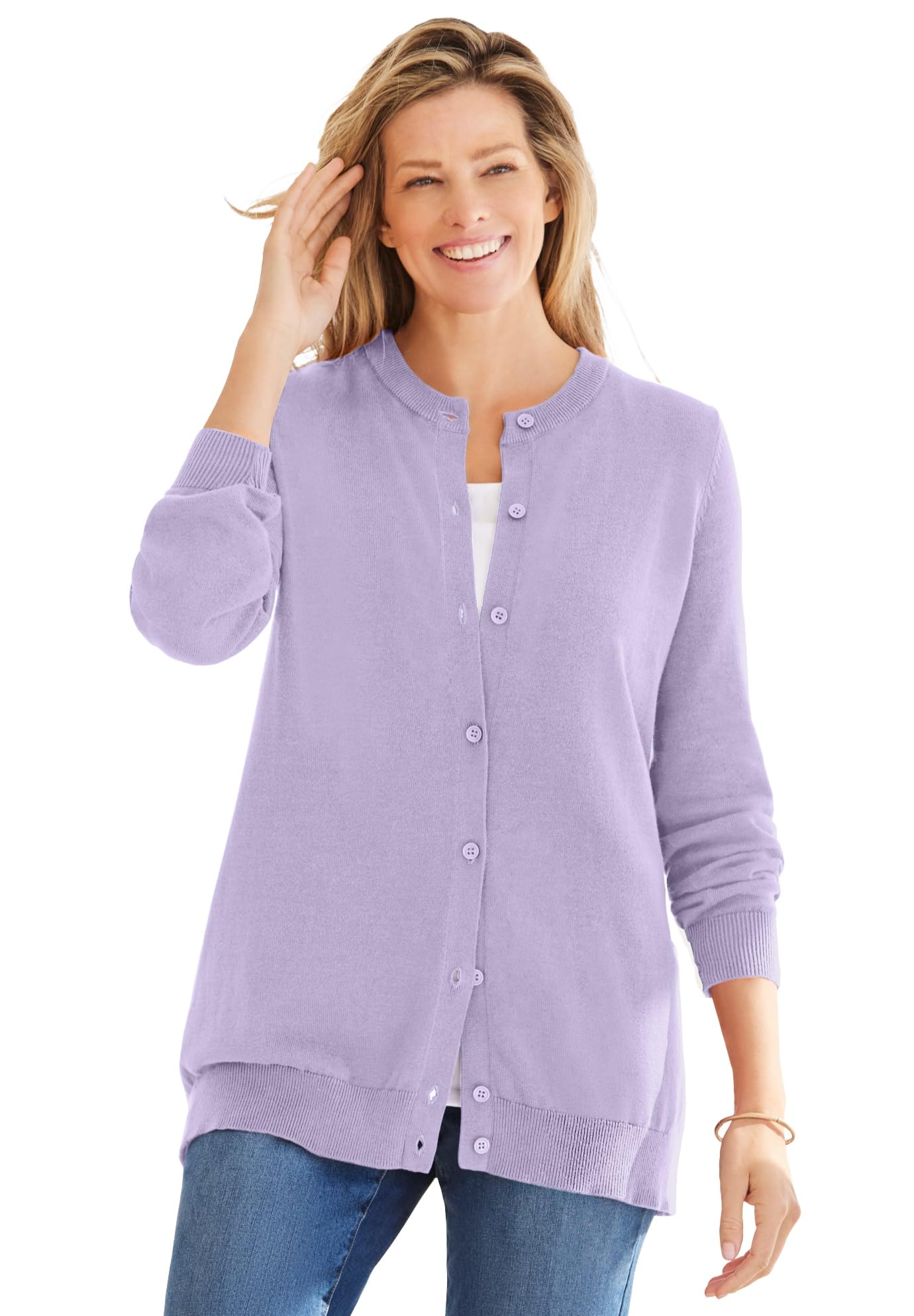 Woman Within Plus Size Perfect Long-Sleeve Cardigan