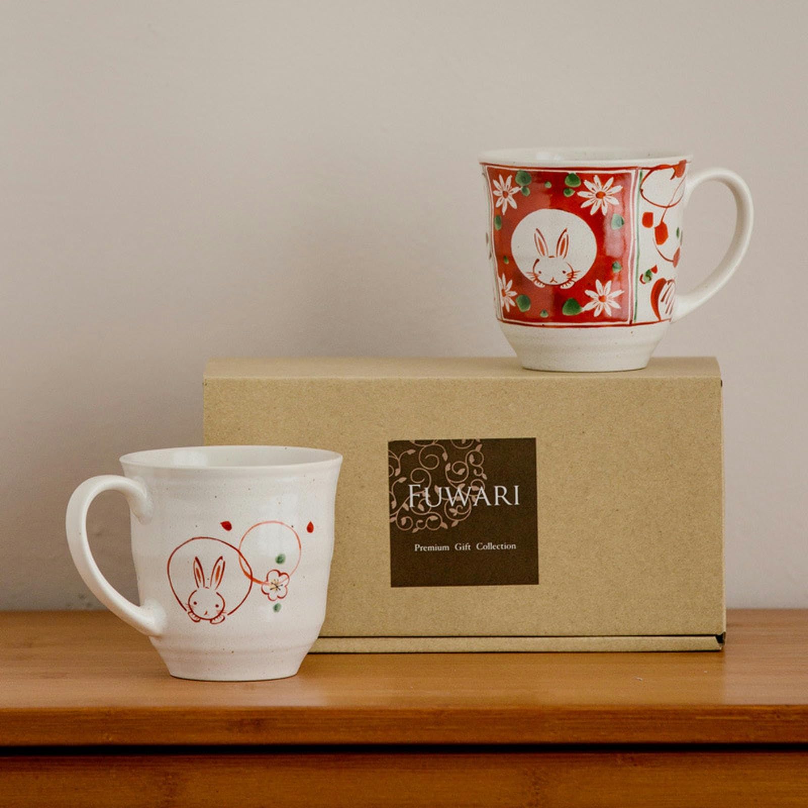 CAPIJIONG Süßes Kirschblüten-Hasen-Keramiktasse, handgezeichnetes Cartoon-Nachmittagstee-Set – Windblume, Schneehase, fünfteiliges Schüssel-Set (groß)