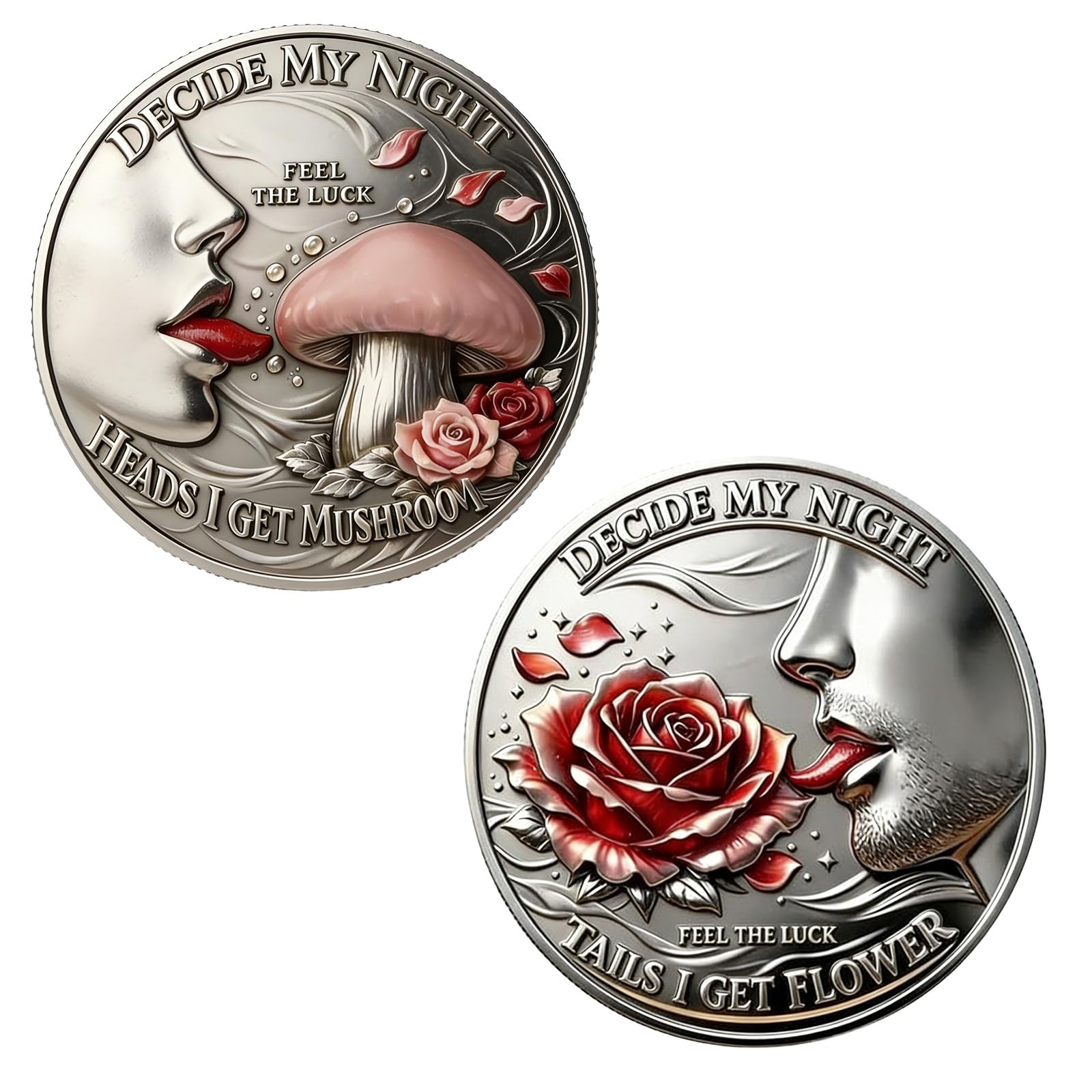 3D Sex Games Coin, Funny Heads Tails Coin - Heads I Get Tail Tails I Get Head, Couple Challenge Tokens - Naughty Date Gift for Adults Him Her (pink)
