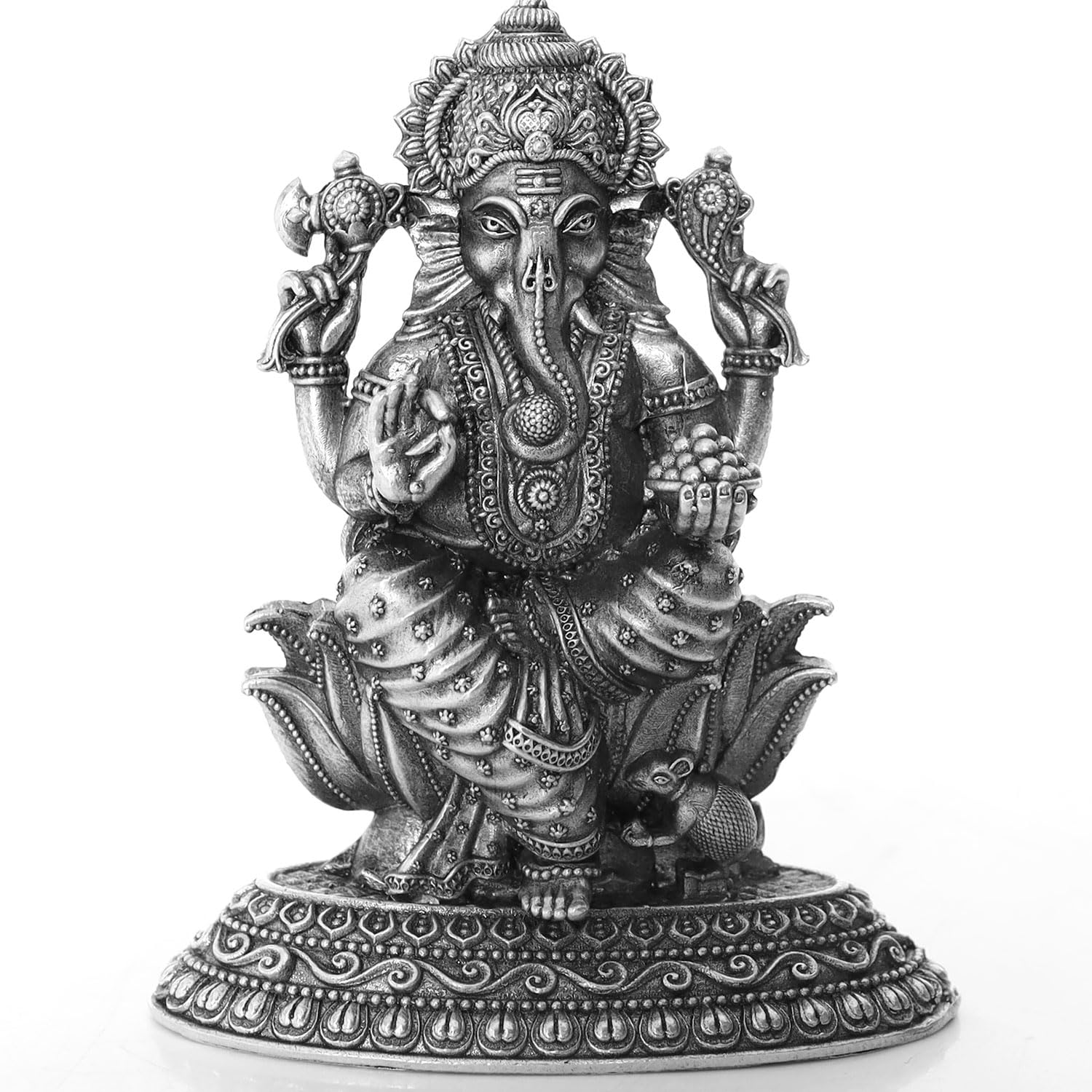 SHIJPIK 92.5 Pure Silver Ganeshji Idols (3x3 cm), Home Decor, Silver Idols of Gods, Murti, Suitable to Store in Pooja Room, Office, Home/Best for Gifting/Ganeshji - VIS0112