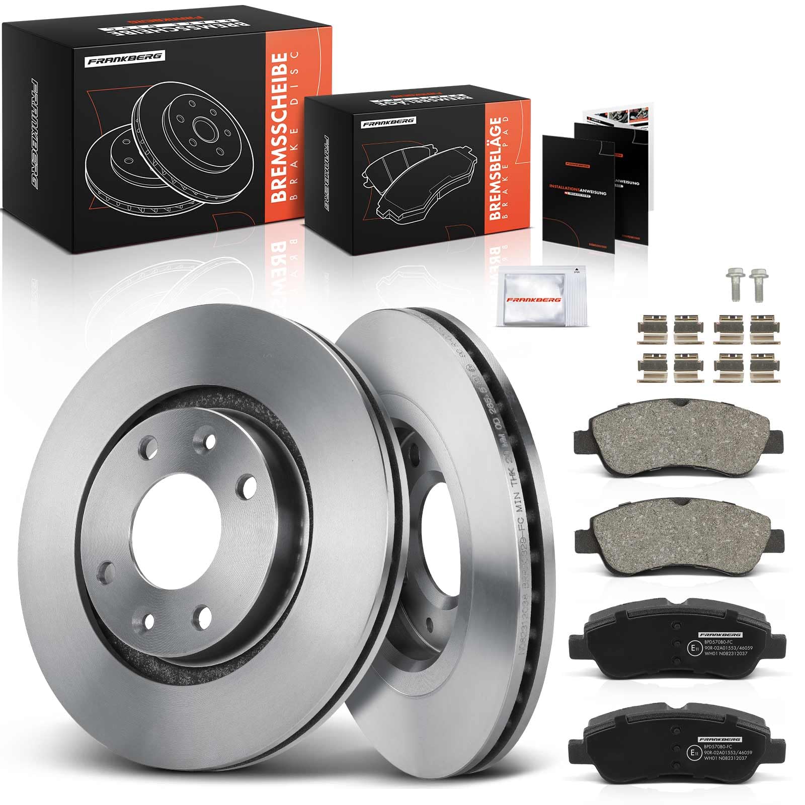 Frankberg 2 discos de freno + 4 pastillas de freno con lubricante de freno eje delantero compatible con Berlingo/Berlingo First MPV GFK GJK MF 1997-2011 C2 JM JG C3 I FC FN Replace # 1611140680