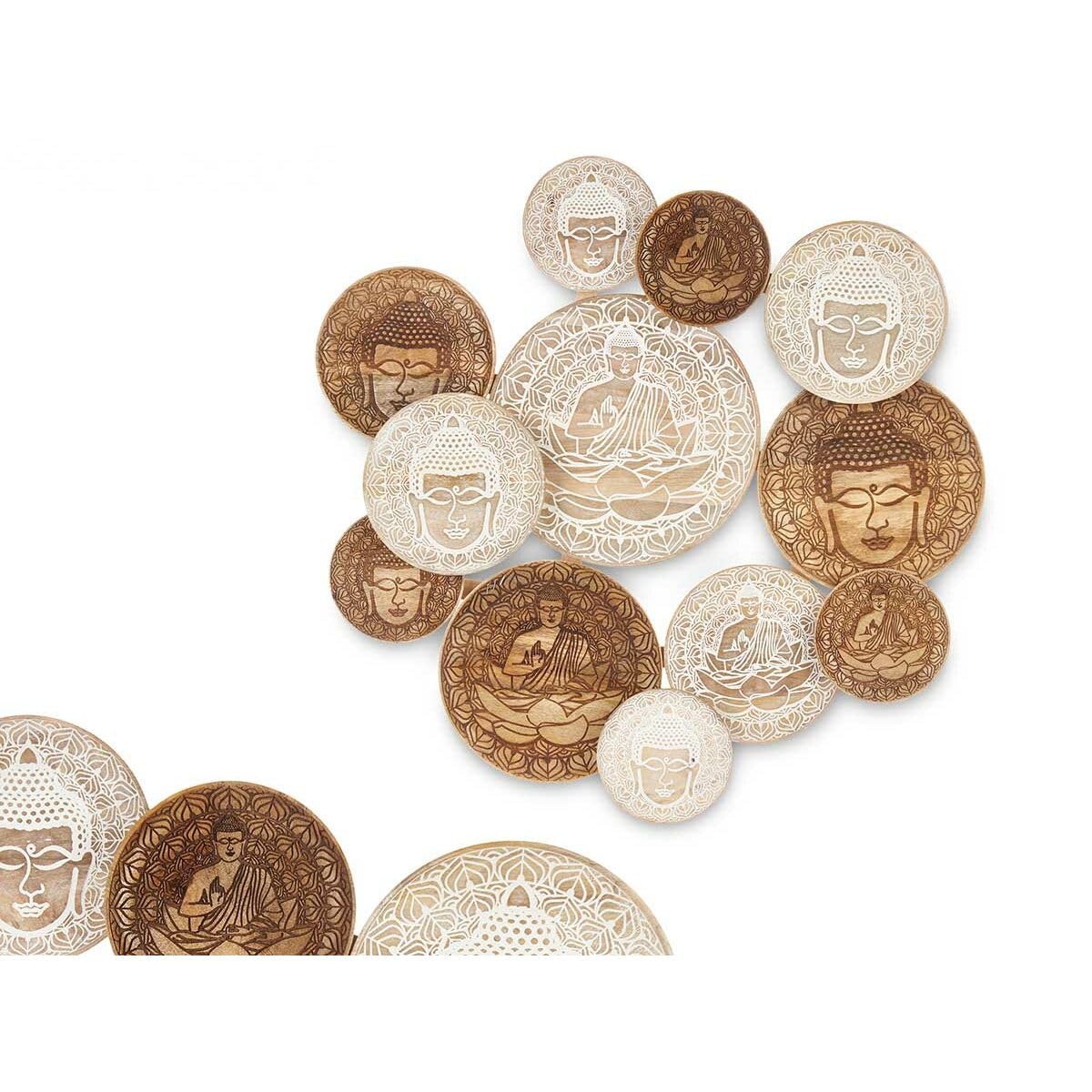 Gift Decor Decoración de Pared Blanco Marrón Madera de mango Buda 76 x 70 x 5 cm