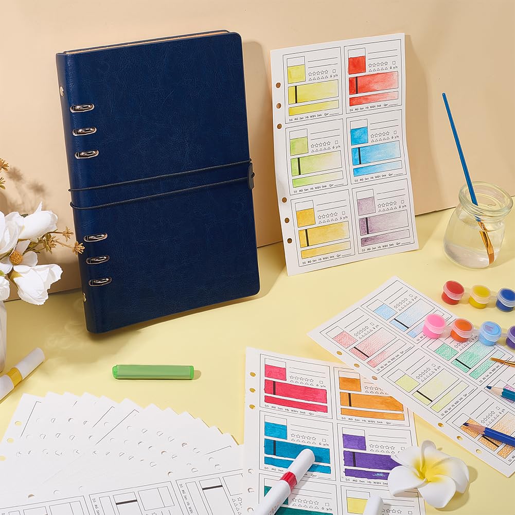 OLYCRAFT A5 Dunkelblaues Aquarell Farbmusterbuch 40 Blätter 6 Felder Abtrennbare Farbmuster Papiere 300g/m² Farbtest Notizbuch Loseblätter Farbmuster Journal für Aquarell Künstler Ölpastelle