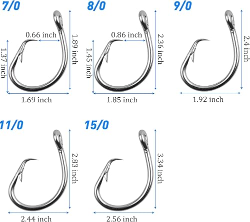 Miniatura 7 de Ganchos circulares de pesca de agua salada, 20 ganchos circulares de atún de acero inoxidable, 2 ganchos circulares extra fuertes en línea, ganchos