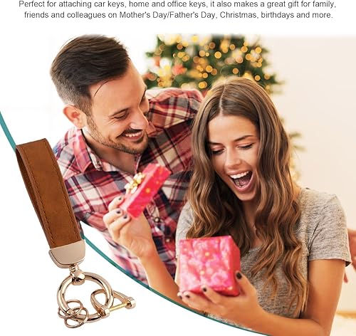 Miniatura 6 de Kewucn Llavero de cuero genuino para automóvil, soporte universal de metal resistente con anillo en D antipérdida para hombres y mujeres