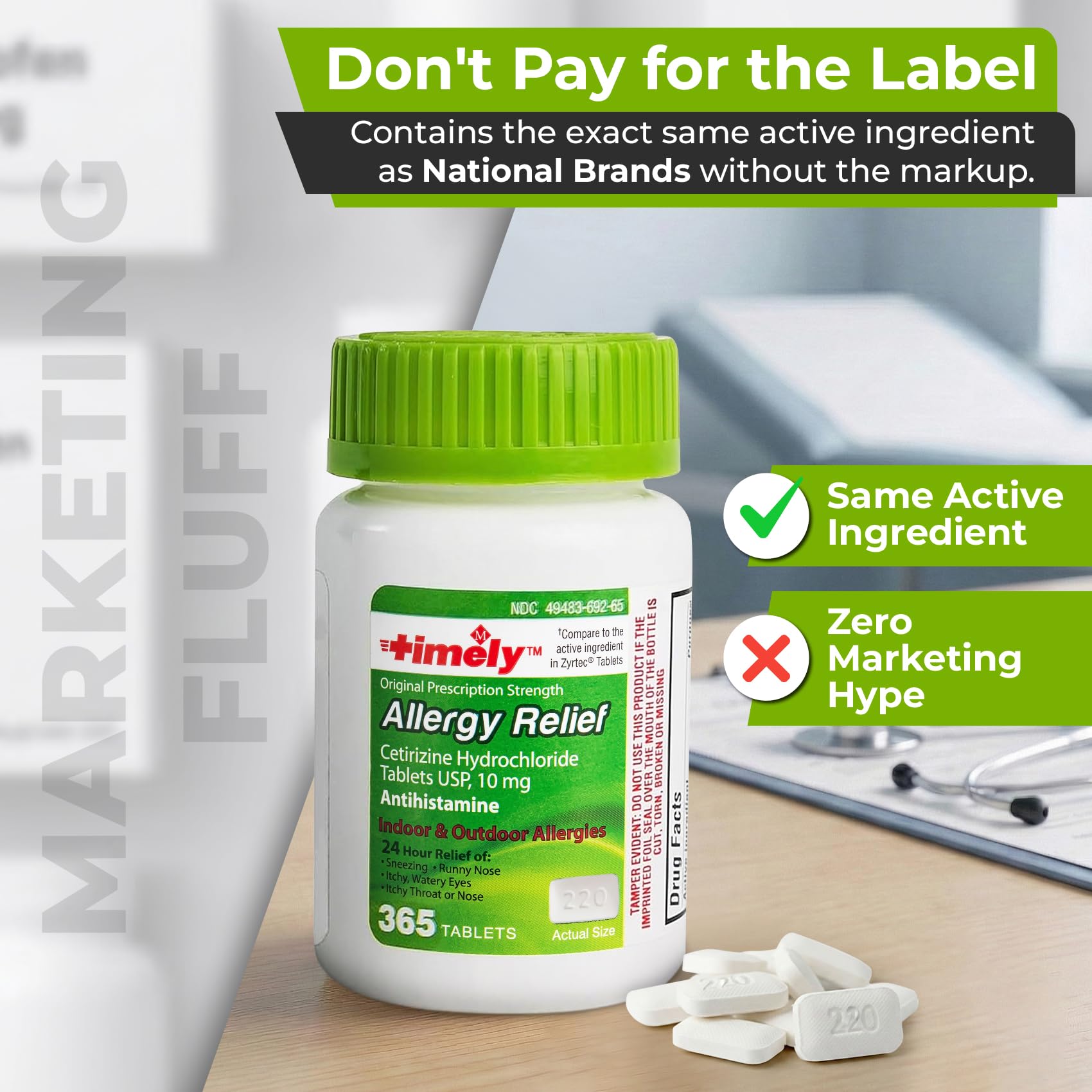 TIME-Cap Labs Allergy Relief Cetirizine HCl 10mg Antihistamine, 365 Tablets — Amazon image 4