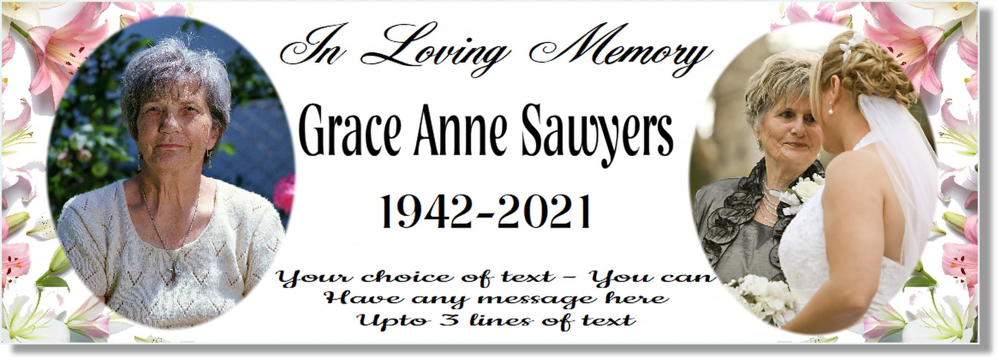 Large Personalised Memorial Remembrance Banner In Loving Memory Sign End of Life Celebration Decorations Large Poster Any Name Photo Customised Mens Womens Funeral Wake (6ftx2ft with 2 Photos)