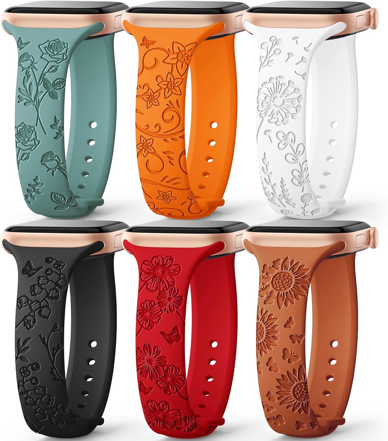 AMSKY 6 Pack Slim Floral Engraved Bands Compatible with Appl
