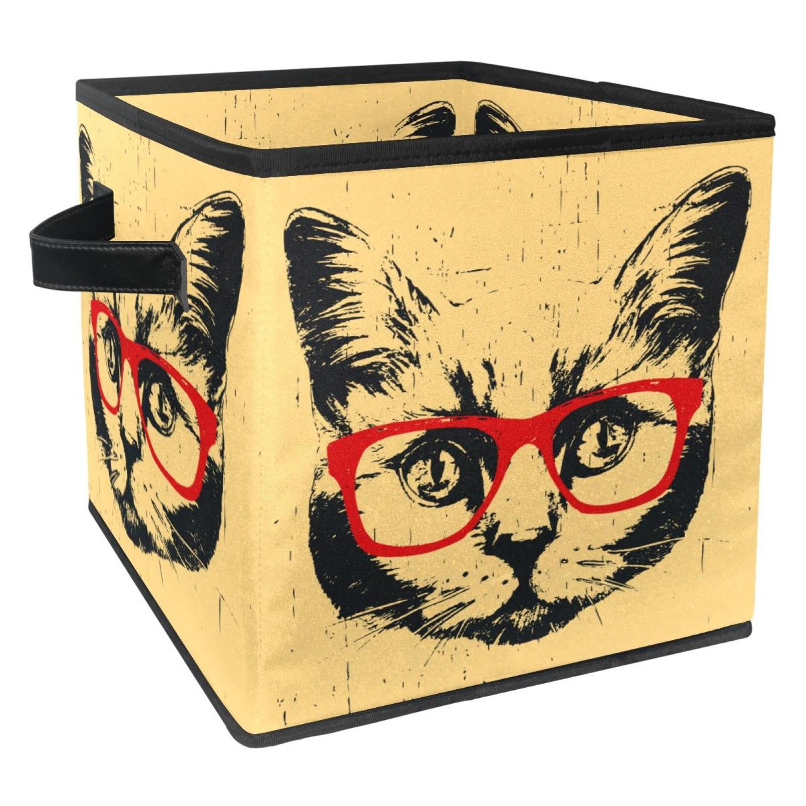 Boîte de rangement pliable chat à lunettes cube en tissu rouge pour placard de chambre
