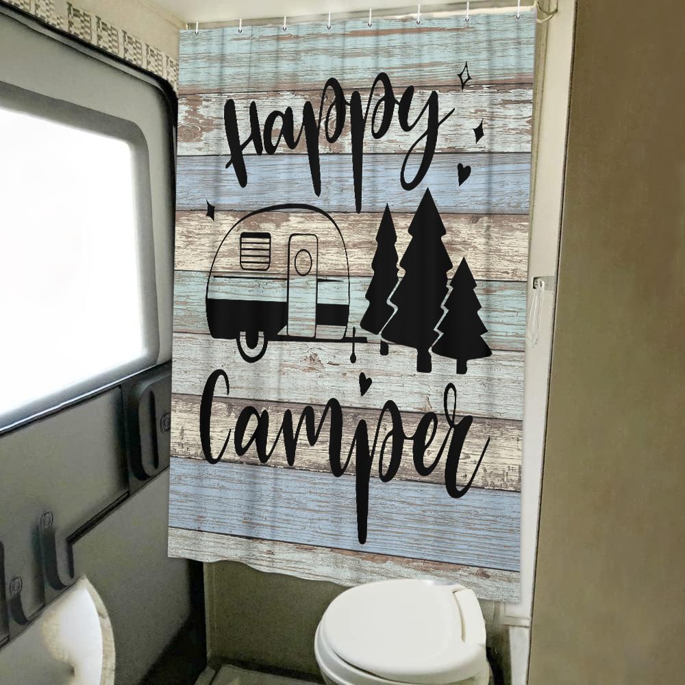 Camper RV przyczepa podróżna zasłona prysznicowa, dom wiejski kemping krótsze i wąskie zasłony prysznicowe z tkaniny, rustykalny obóz zasłona łazienkowa wkładka z haczykami 120 x 162 cm