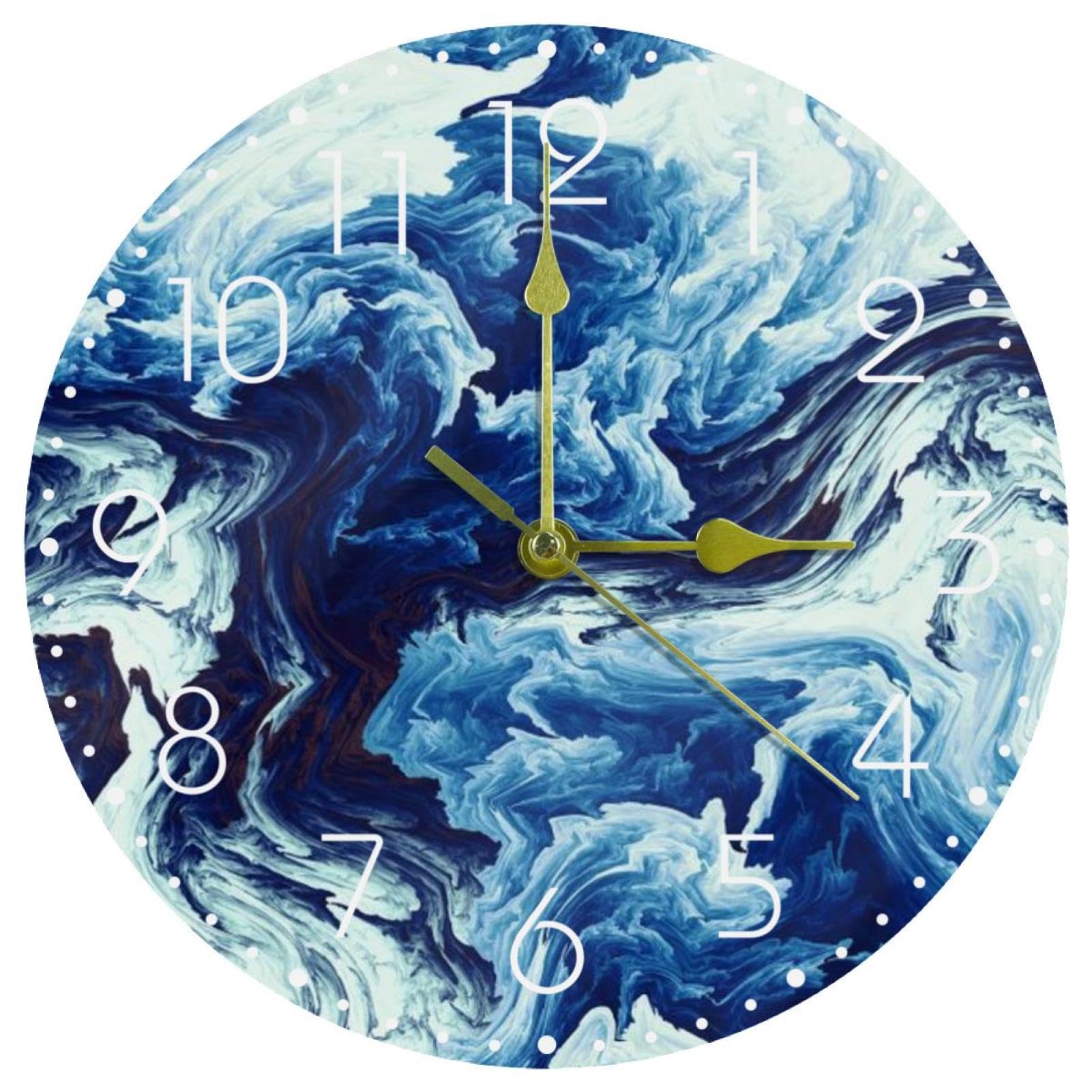 Horloge murale ronde marbre bleu 25,4 cm horloge silencieuse salon maison
