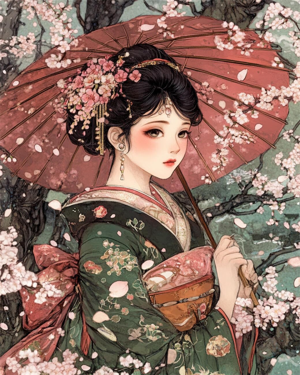 Rkflgew H 14Ct Stamped Cross Stitc Kit Anime Kimono Woman Cross Stitc Starter Set For Adults Diy Needlepoint Kits Embroidery Patterns Ome Decoration 40X50cm