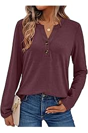 Women's Long Sleeve Shirts 2025 Fall Fashion Dressy Casual Tops Trendy Henley Blouses Cute Work Outfits Clothes