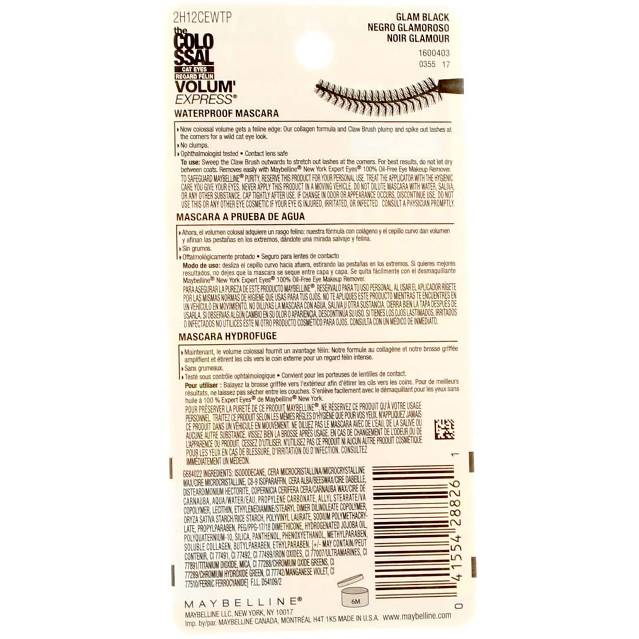 Maybelline Volum' Express Colossal Cat Eyes Waterproof Mascara, Glam Black [241]