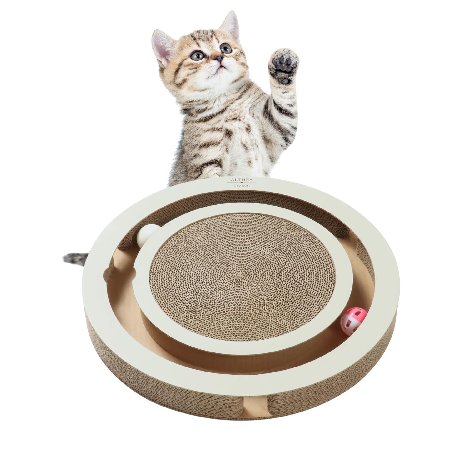 Juguete Rascador para Gatos Interior Timón Interactivo con Bolas Giratorias y Base Antideslizante | Cartón Corrugado Reciclado 2 en 1 para Interior | ALTHEA LIVING